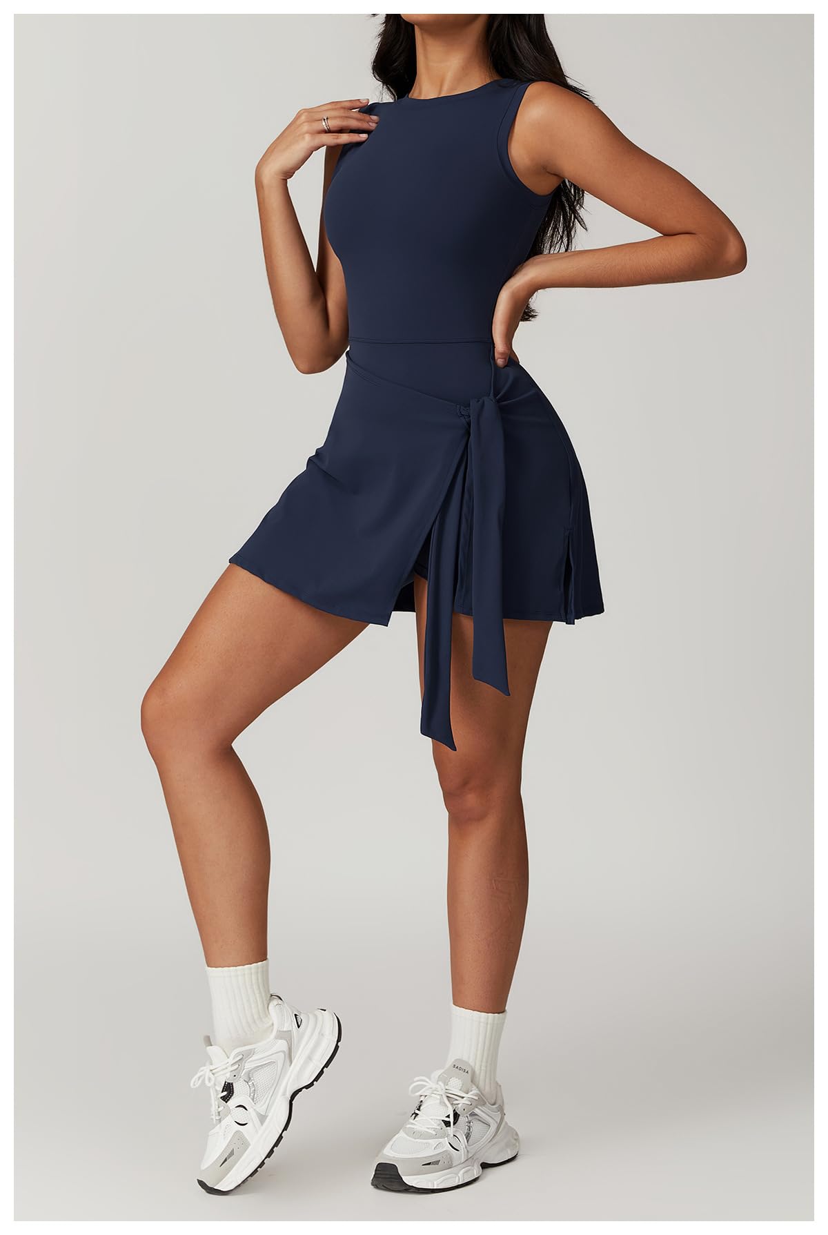 Women's Athletic Tennis Dress with Built-in Shorts - Sleeveless Side Slit Golf & Workout Dress - Breathable Backless Sports Dress for Tennis, Golf, Gym & Outdoor Activities