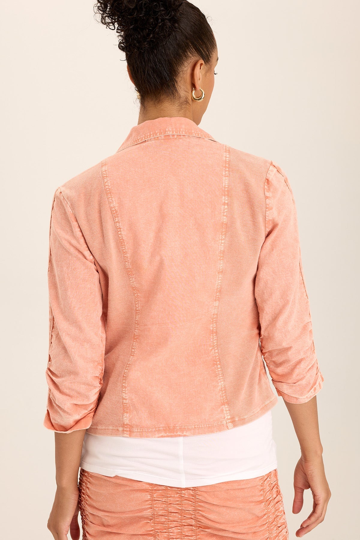 Stylish Linen Stretch Blazer with 4 Pockets - Comfortable Shirred Design for Women | Perfect for Office Wear, Business Casual & Spring Outfits