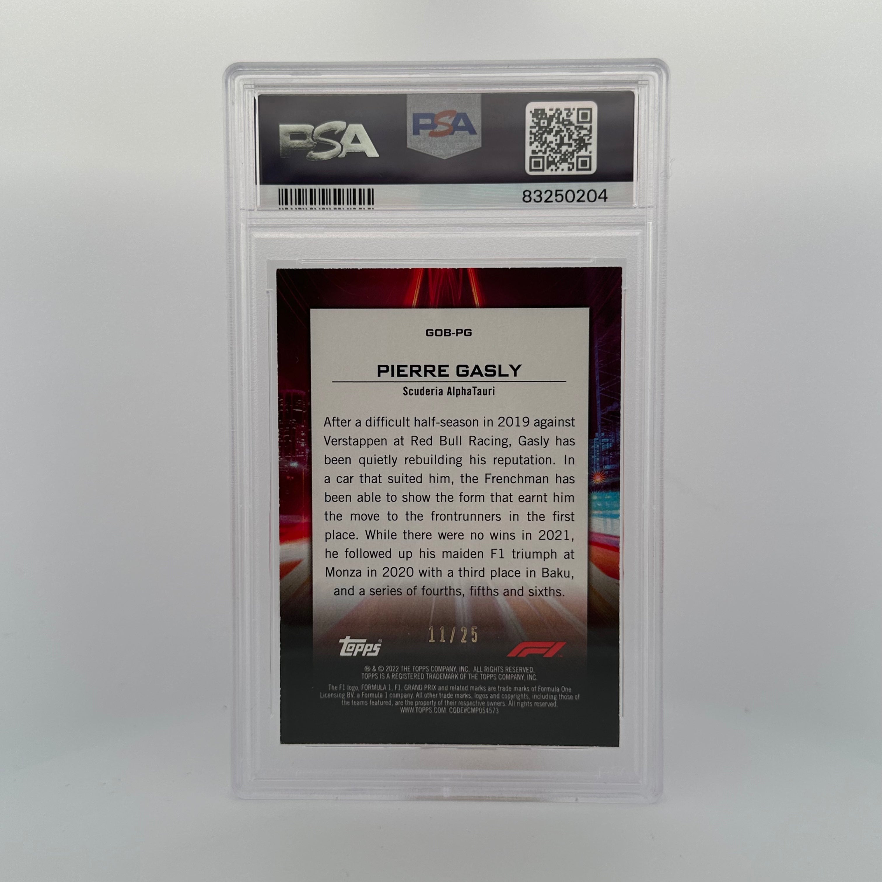 PSA 7 Graded 11/25 Pierre Gasly Flash #Gobpg Orange - Flash Of Brilliance Trading Card for Collectors & F1 Racing Fans - Perfect for Display, Investment & Memorabilia Collections