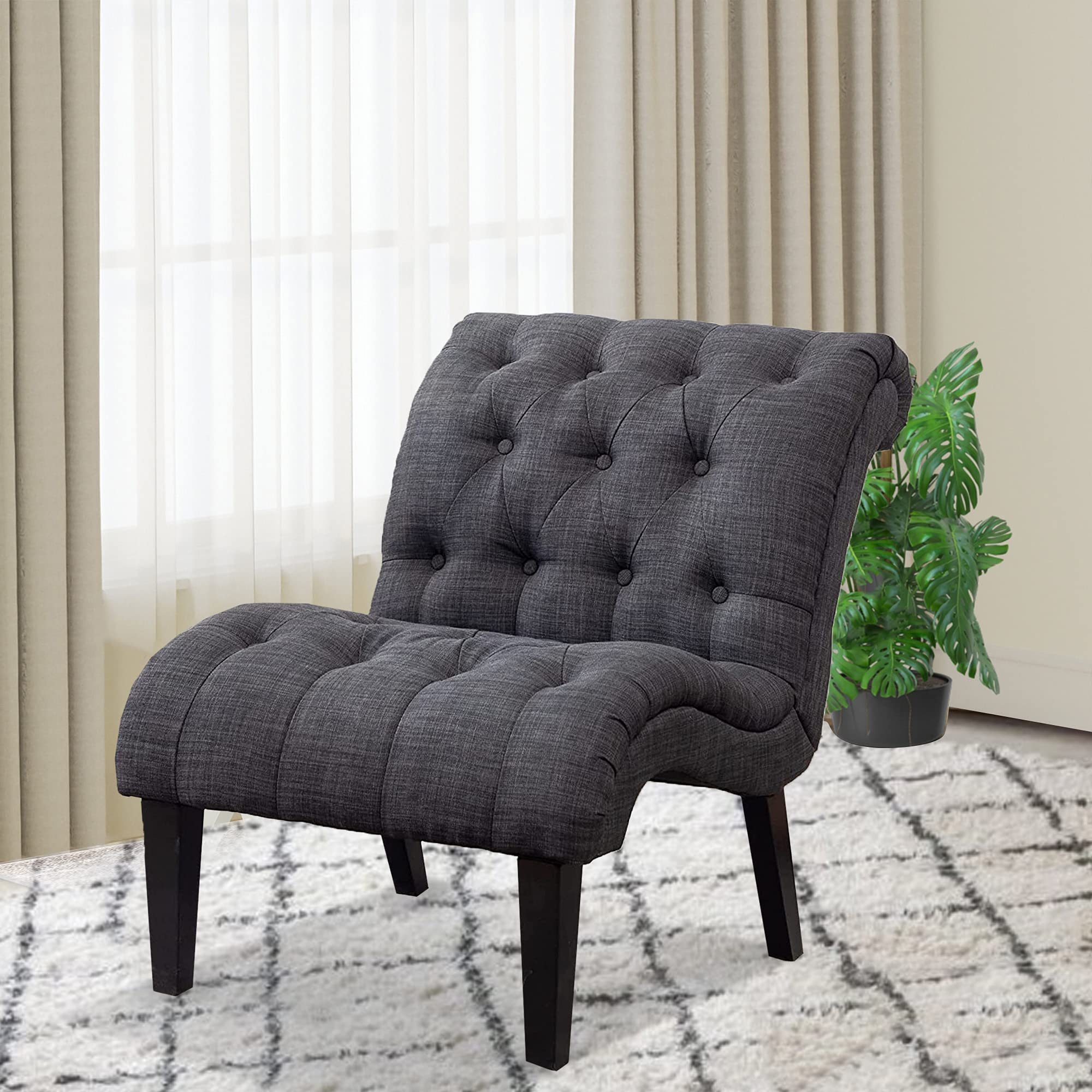 Armless Accent Chair - Button Tufted Slipper Side Chair for Living Room, Bedroom & Dining Room - Modern Home Decor for Relaxing & Entertaining