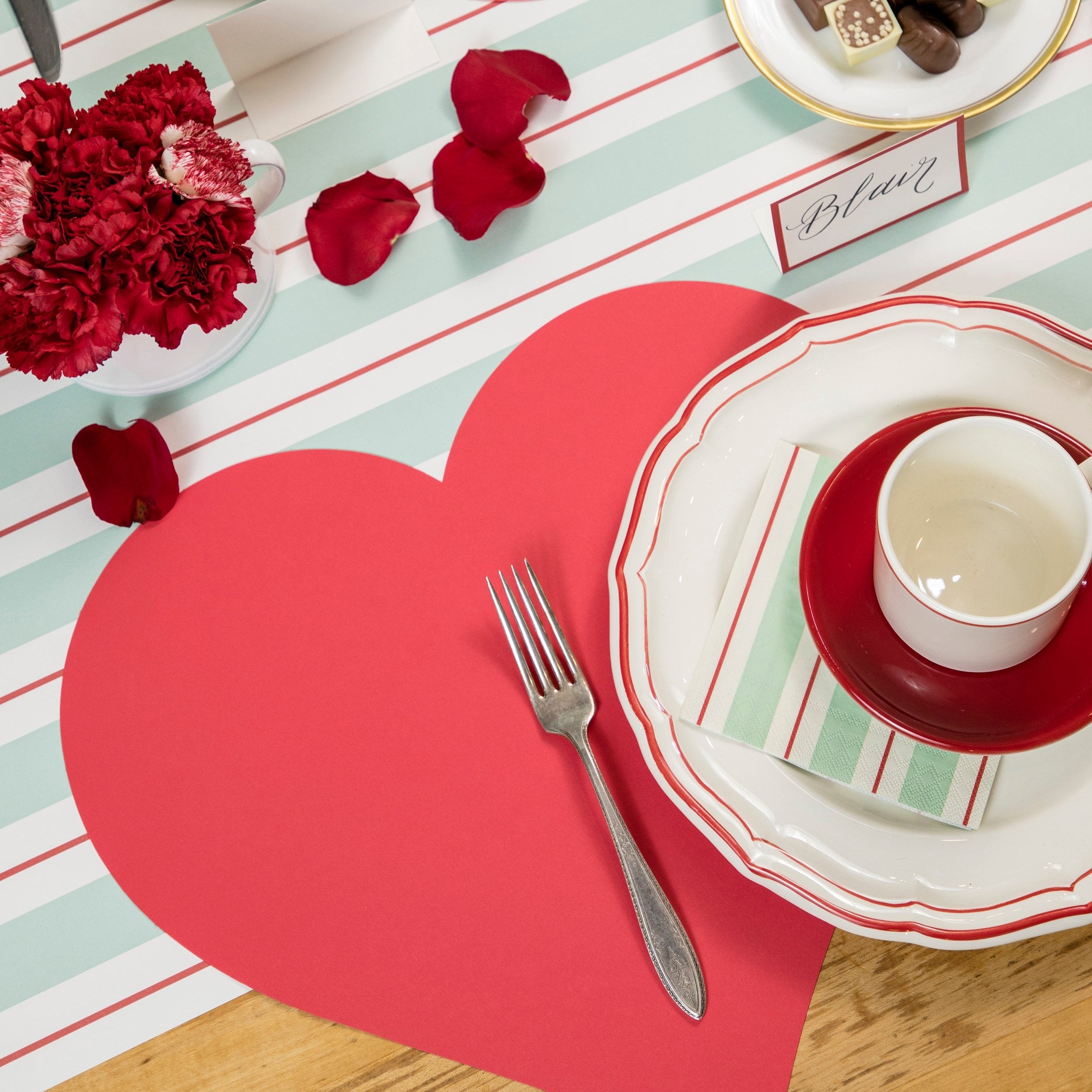 Red Heart Shaped Placemats for Dining Table - Decorative Die Cut Table Mats for Valentine's Day, Anniversary & Romantic Dinner Decor