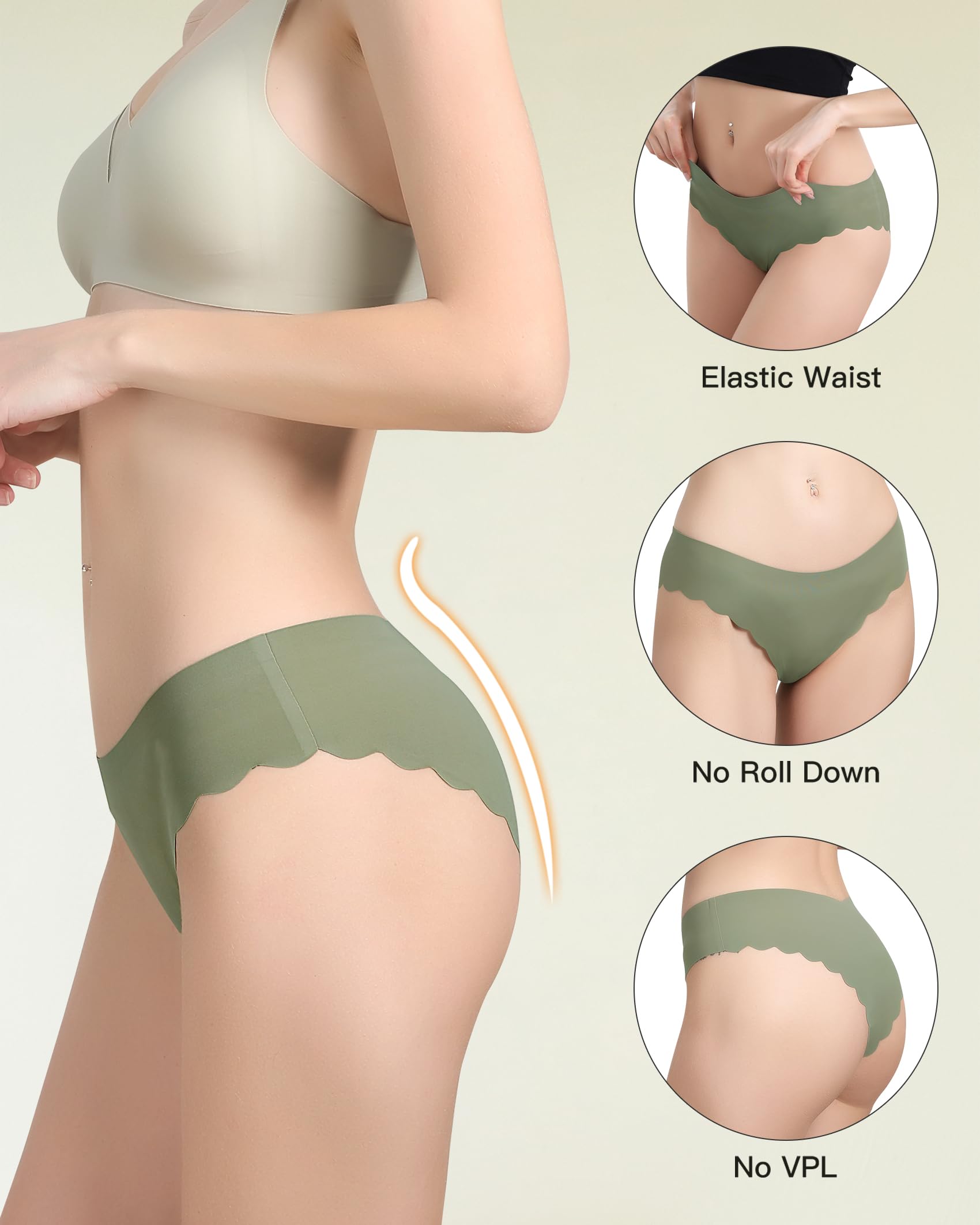 LEVAO Seamless Underwear for Women - No Show Ice Silk Bikini Panties 7 Pack (S-XL) | Breathable, Invisible & Comfortable Hipster Underwear with Wavy Sides | Perfect for Everyday Wear, Yoga & Workout