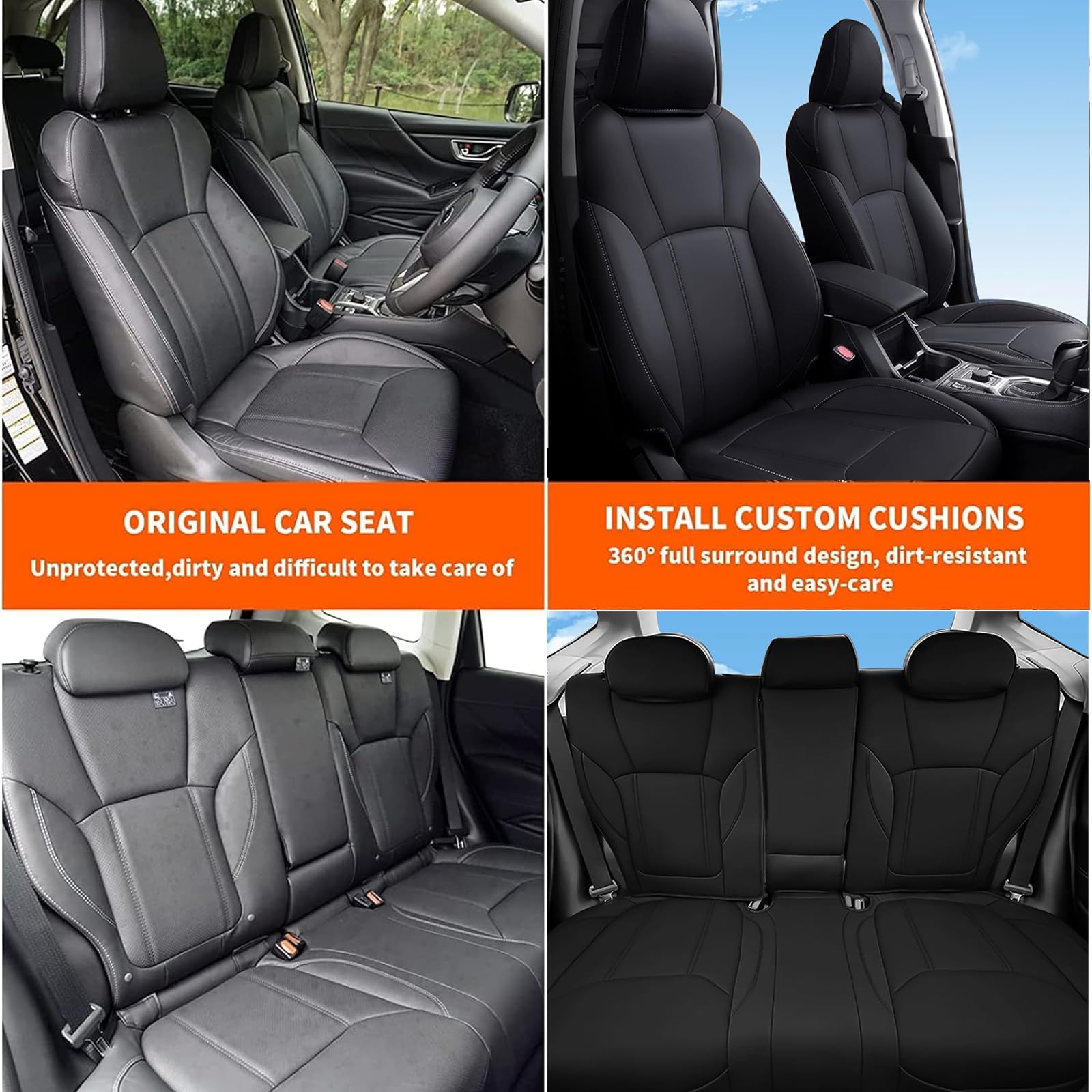 Premium Faux Leather Car Seat Covers Full Set for Subaru Crosstrek 2018-2024 - Airbag Compatible, Custom Fit, Black | Perfect for Road Trips, Daily Commutes & Interior Protection
