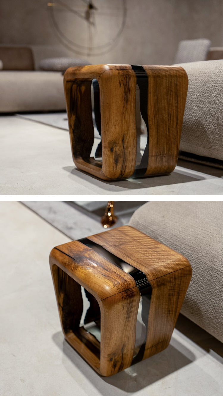 Modern Resin Side Table with Magazine Holder - Stylish Wooden Stool for Living Room, Bedroom & Patio Furniture Decor