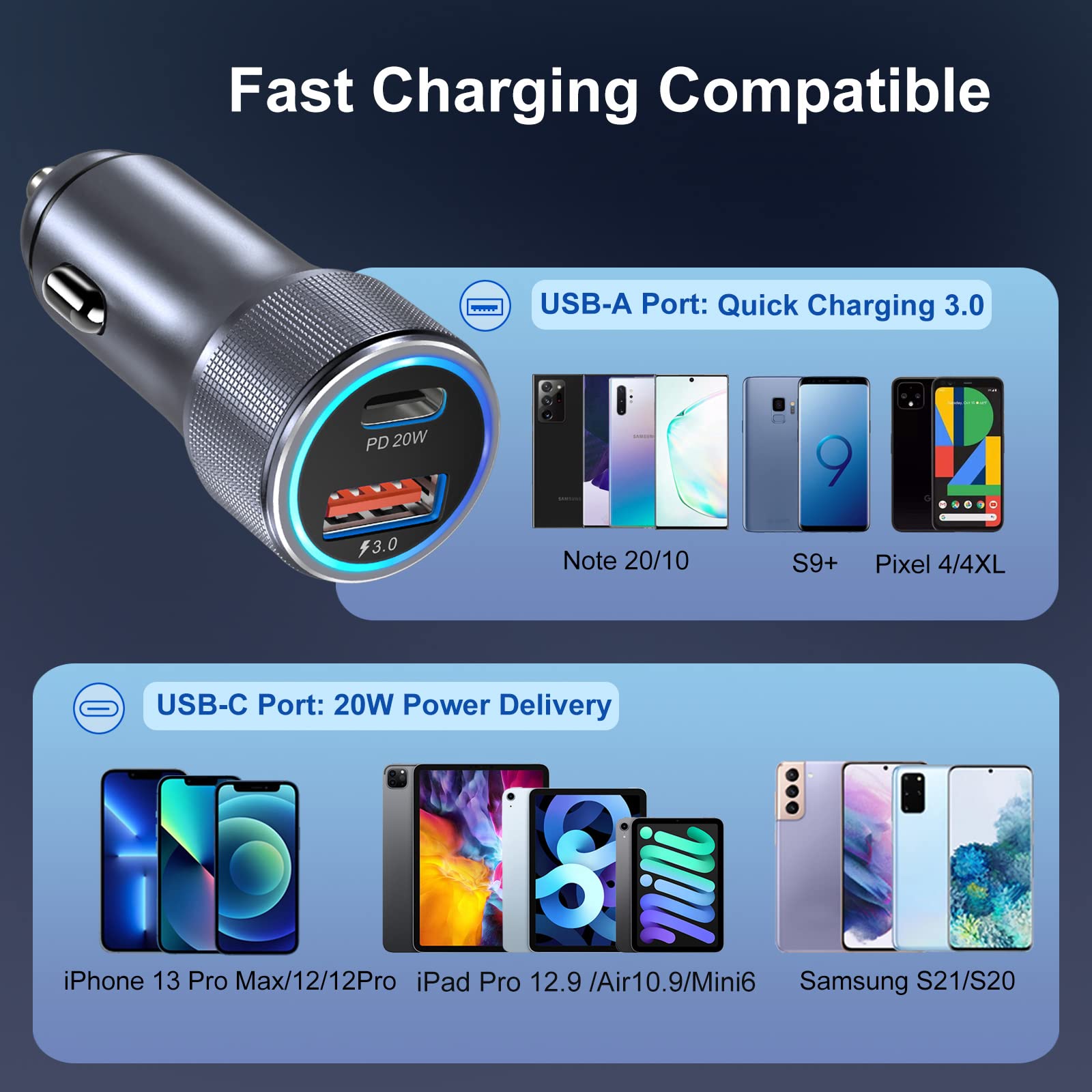 5-Pack 36W Dual USB C Car Charger Fast Charging PD QC 3.0 - Compatible with iPhone 15/14/13/12/11 Pro Max/SE, iPad, Samsung Galaxy S24/S21/S20, Google Pixel - Perfect for Road Trips & Multi-Device Charging (Grey)