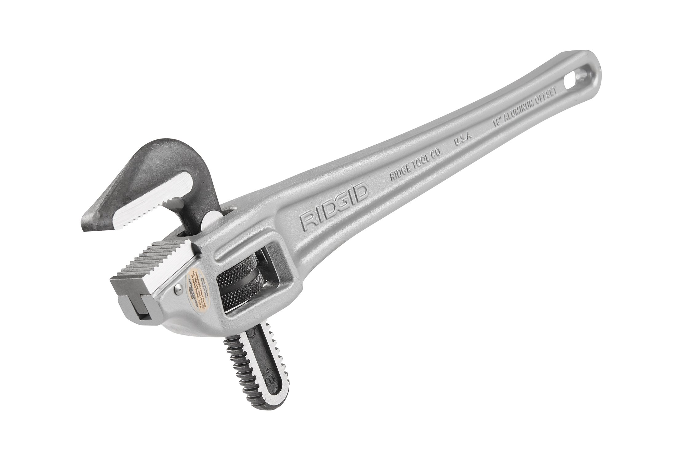 RIDGID 31125 18-Inch Aluminum Offset Pipe Wrench - Heavy Duty Plumbing Tool for Tight Spaces, Small Silver Pipe Wrench for Professional Plumbers & DIY Home Repairs - Perfect for Water Lines, Gas Pipes & HVAC Installations
