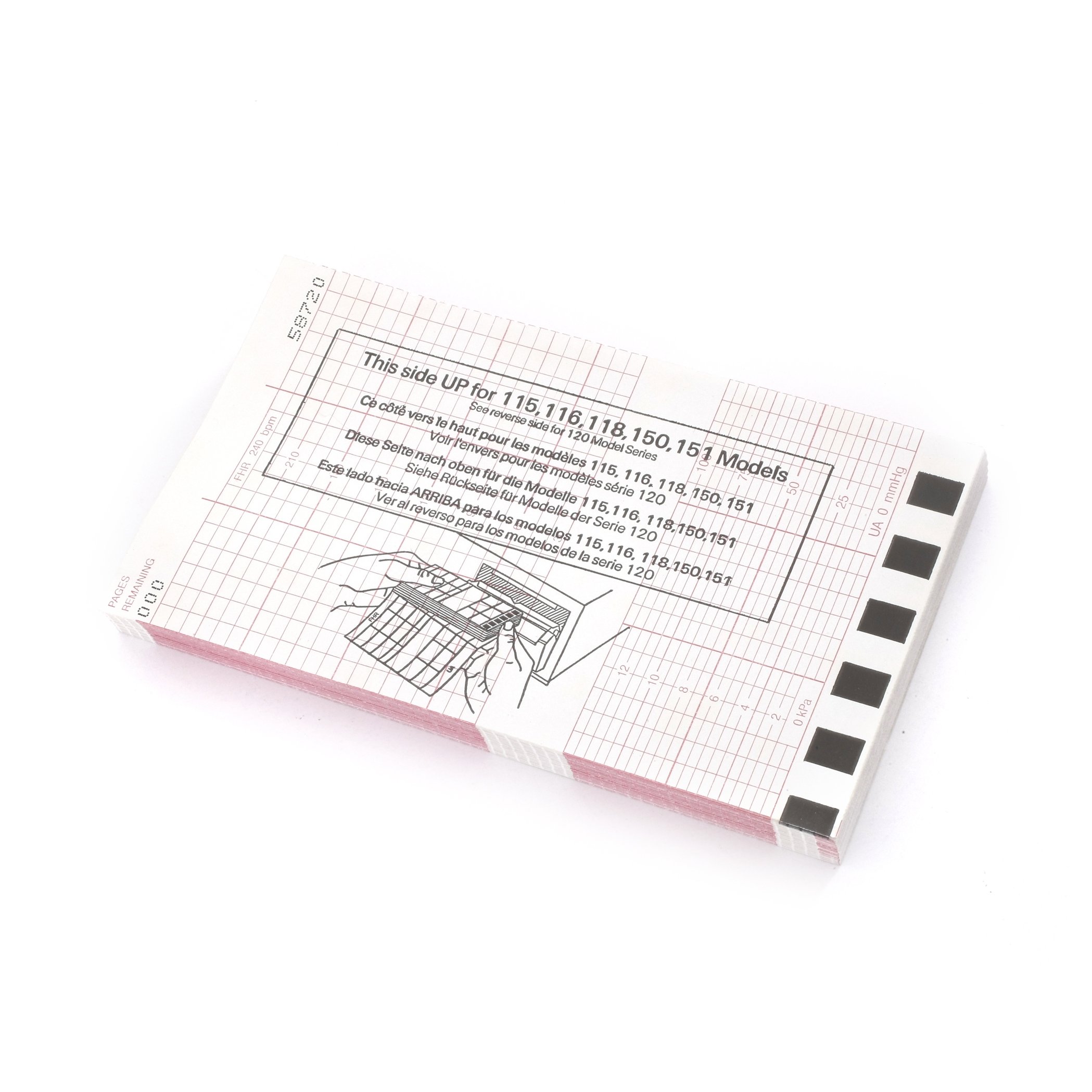 ECG/EKG Chart Paper - Z-Fold Red Grid Fetal Monitor Paper with Adhesive Label - 153mm x 90mm (Case of 40) - Perfect for Medical Clinics, Hospitals & Obstetric Monitoring