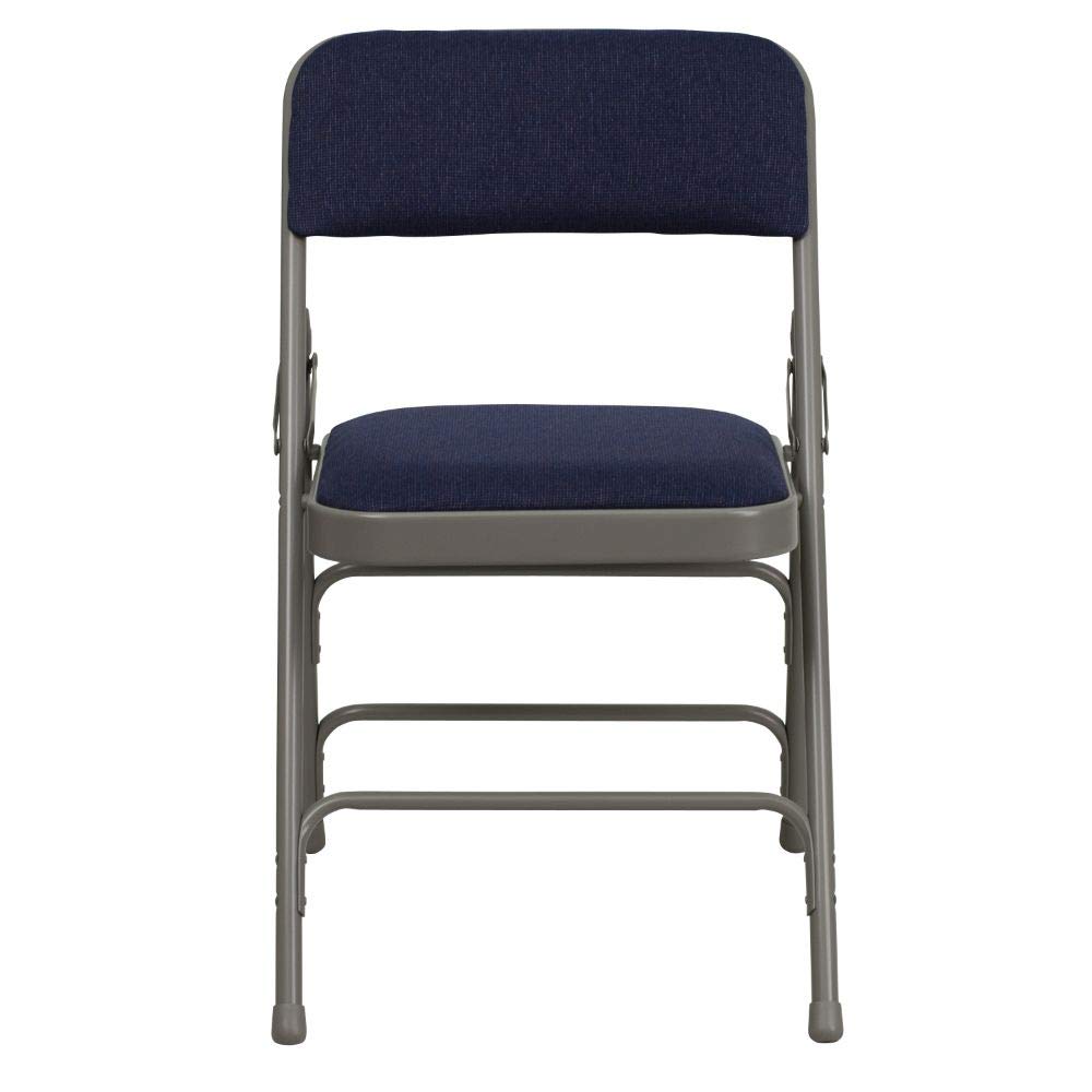 Flash Furniture 2-Pack HERCULES Series Heavy Duty Metal Folding Chairs - Navy Blue Fabric, Curved Triple Braced & Double Hinged Design for Events, Parties, Banquets and Home Use