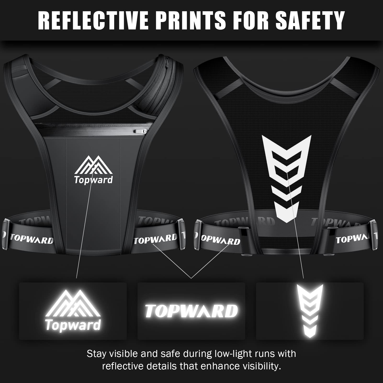 Topward Running Vest with Phone Holder for Men & Women - Waterproof Hydration Pack with Reflective Strips, Adjustable Waistband & Breathable Mesh Pockets - Ideal for Marathon Training, Hiking & Outdoor Workouts