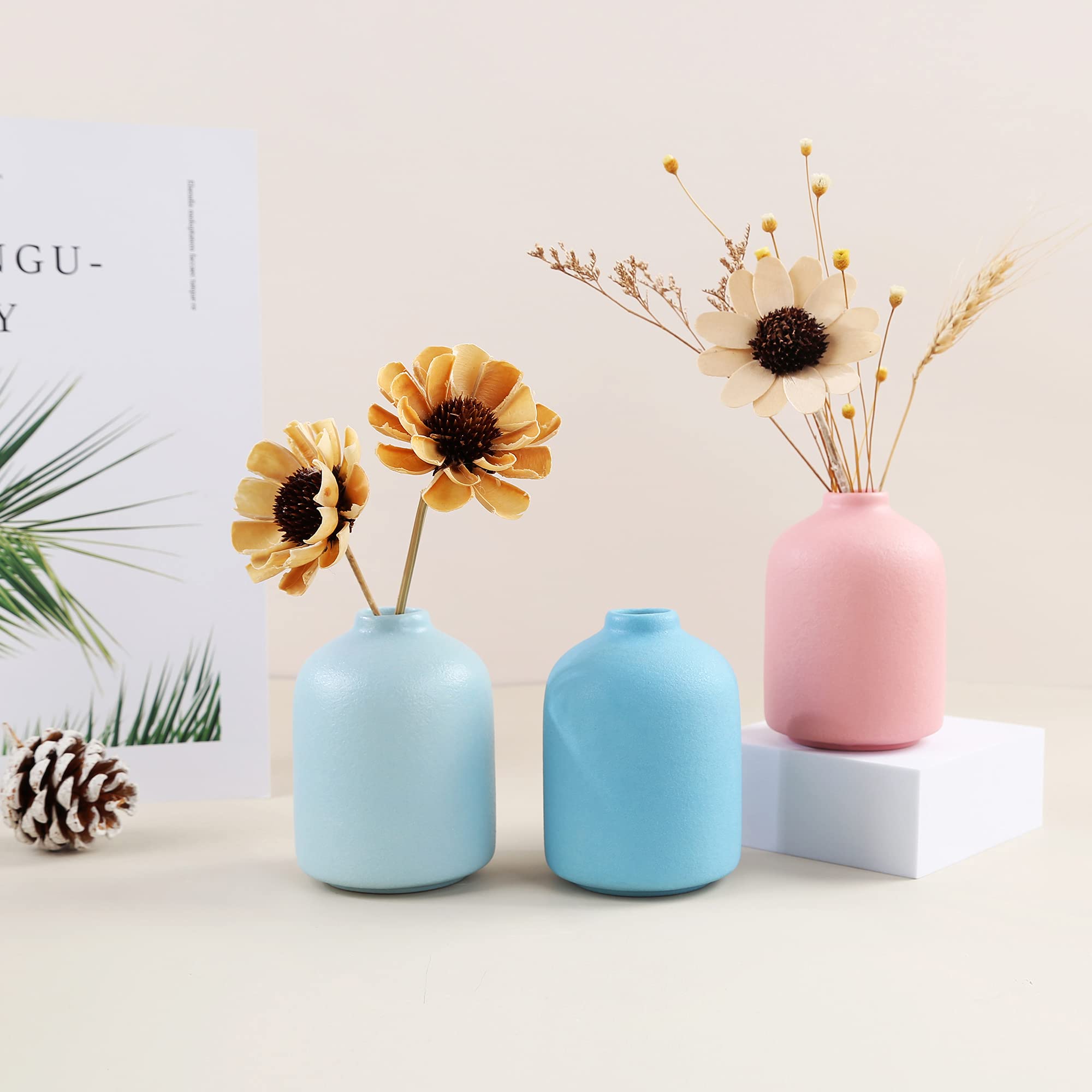 Elegant Pink Ceramic Vase for Home Decor - Handcrafted Flower Vase for Dried Flowers, Living Room Centerpiece, Floral Arrangement & Photography Props | Perfect for Boho, Farmhouse & Modern Interior Design