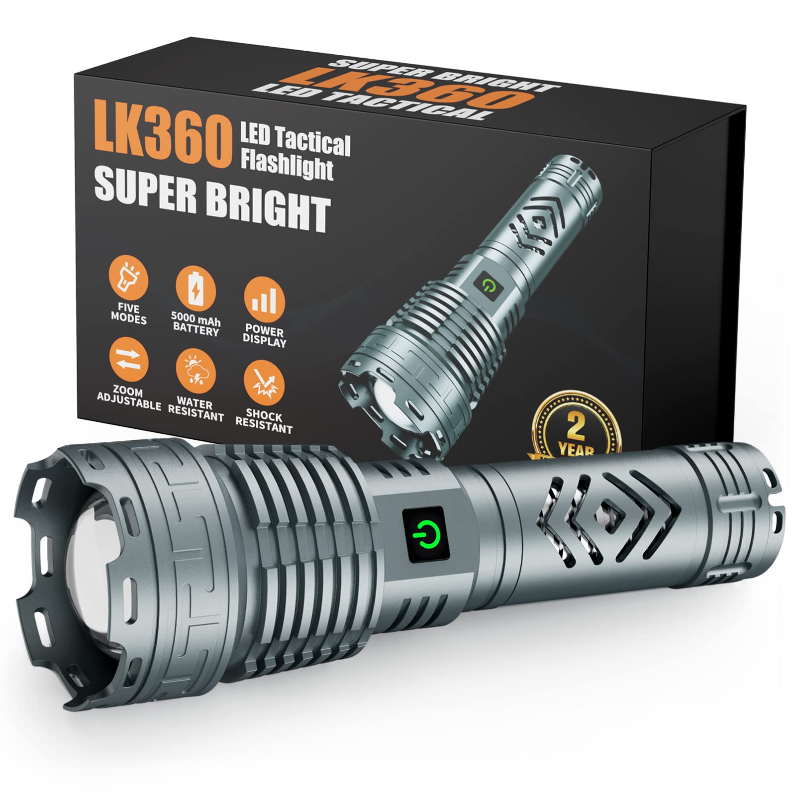 Dsstoc 180,000 Lumens Rechargeable LED Tactical Flashlight - Super Bright Waterproof Handheld Flashlight with 5 Modes & Zoomable Focus - Perfect for Camping, Hiking, Emergencies & Outdoor Adventures
