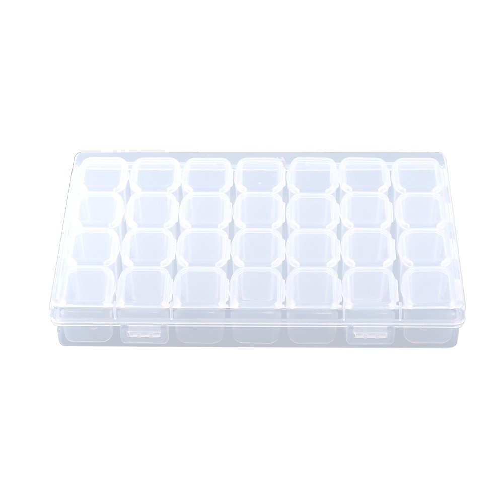 Fdit 28-Slot Transparent Plastic Storage Box - Organize Medicine Capsules, Vitamins, Tablets, Jewelry & Small Parts | Perfect for Home, Office, Travel & Craft Organization