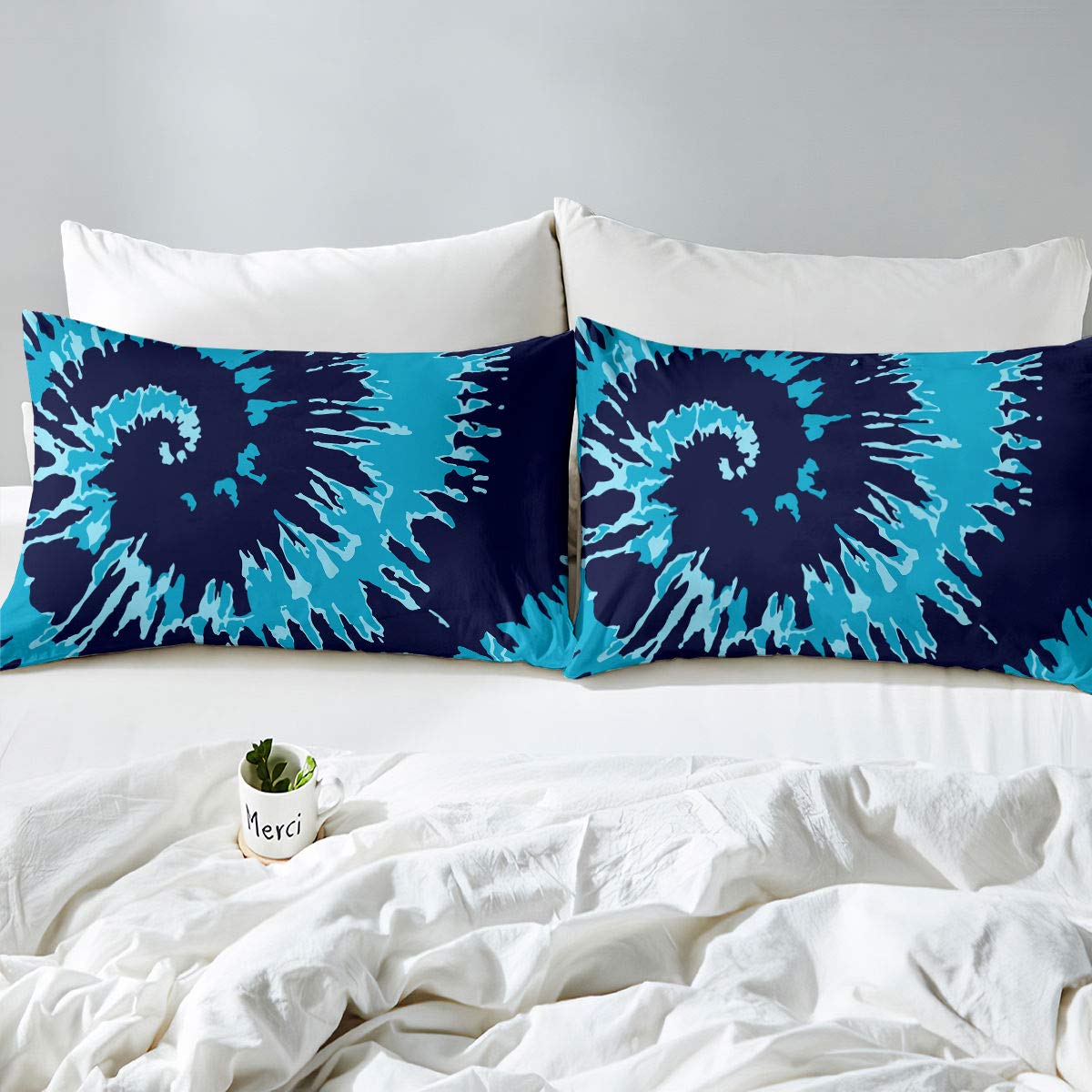 Erosebridal Batik Fitted Sheet Set - Mandala Tie Dye Spiral Design, Blue Abstract Art Bedding for Kids, Teens, Adults (Twin Size, 1 Fitted Sheet + 1 Pillowcase) - Perfect for Boho Bedrooms, Dorm Rooms & Guest Beds