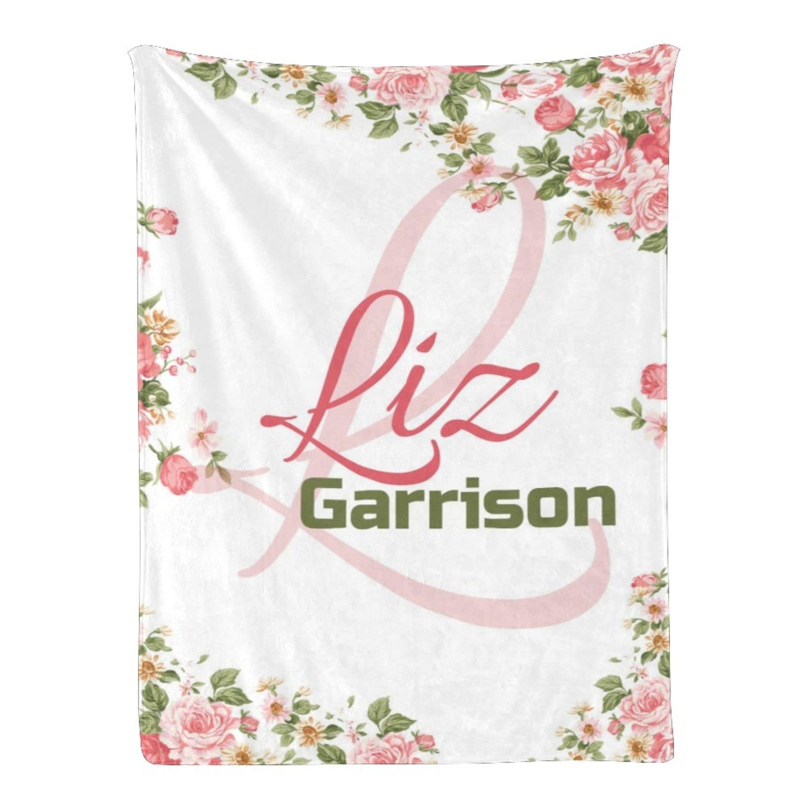Personalized Baby Blanket with Name - Custom Embroidered Floral Blanket for Newborn Girls | Soft Nursery Blanket for Crib, Stroller & Photo Shoots