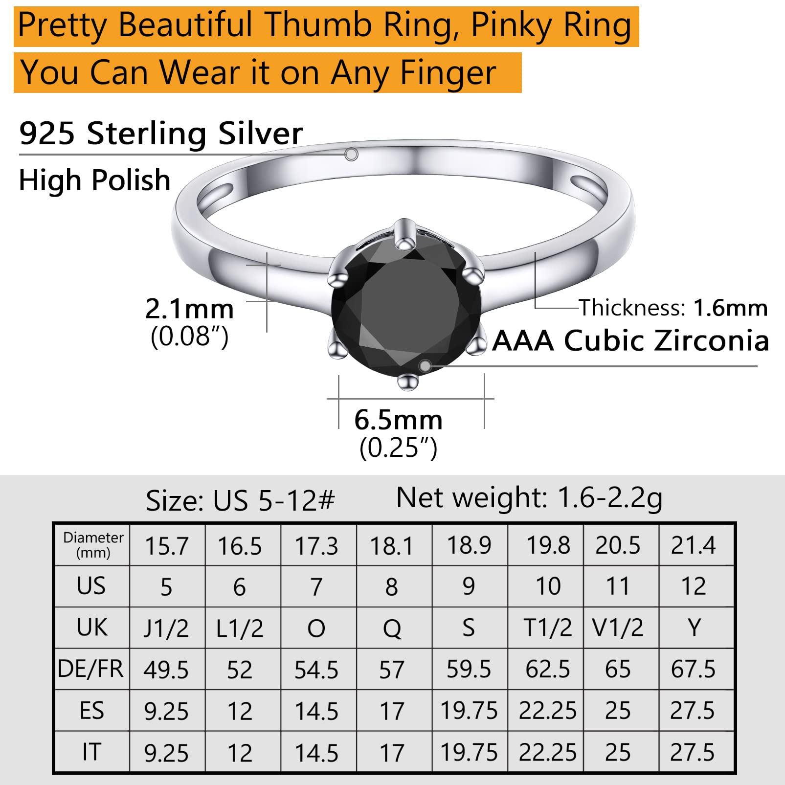 1 Carat Round Cubic Zirconia Engagement Ring for Women - 925 Sterling Silver Wedding Band with Six-Prong Solitaire Setting (Size 5-12) - Perfect for Proposals, Anniversaries & Bridal Jewelry - Gift Box Included
