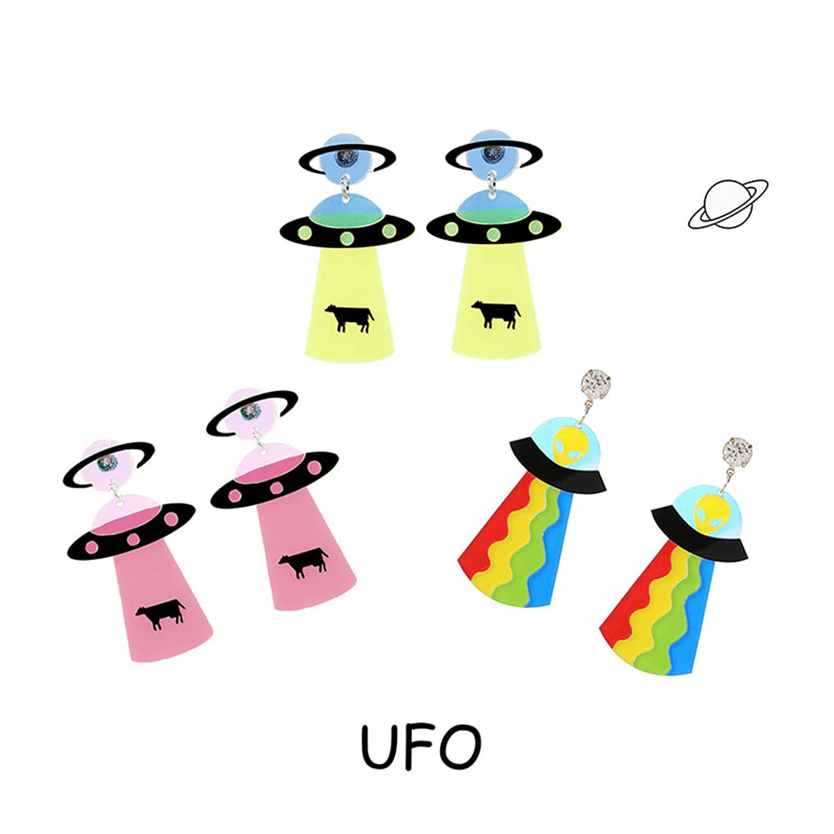 Alien UFO Acrylic Dangle Earrings - Cute Spaceship Drop Earrings for Women - Lightweight Cartoon UFO Jewelry - Perfect for Cosplay, Halloween, and Sci-Fi Fashion