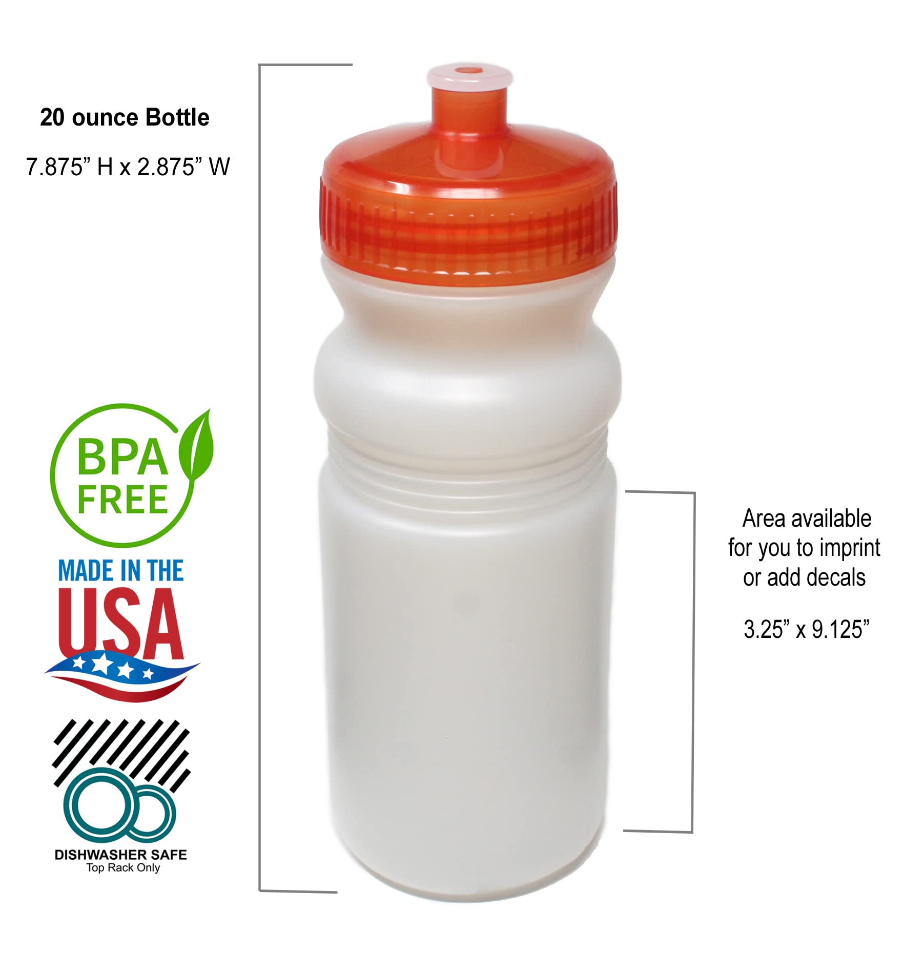 Rolling Sands 20oz Sports Water Bottles - 100 Pack BPA-Free, Dishwasher Safe, Made in USA | Perfect for Gyms, Schools, Offices & Team Events