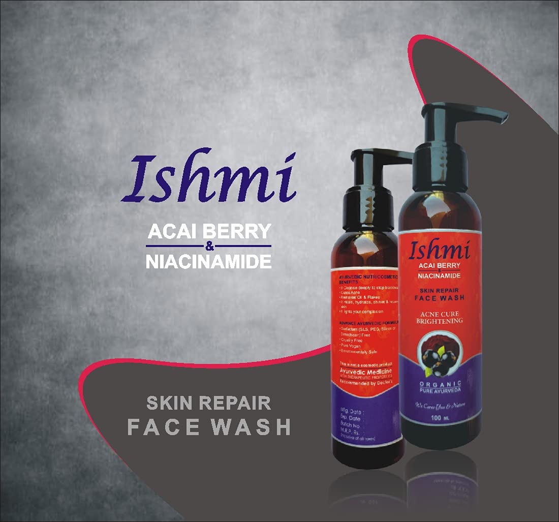 Ishmi Acai Berry & Niacinamide Face Wash - 100ml | Hydrating & Gentle Cleanser for Acne, Pimples & Combination Skin | SLS, Paraben & Silicone Free | Daily Skincare Routine for Clear, Glowing Skin
