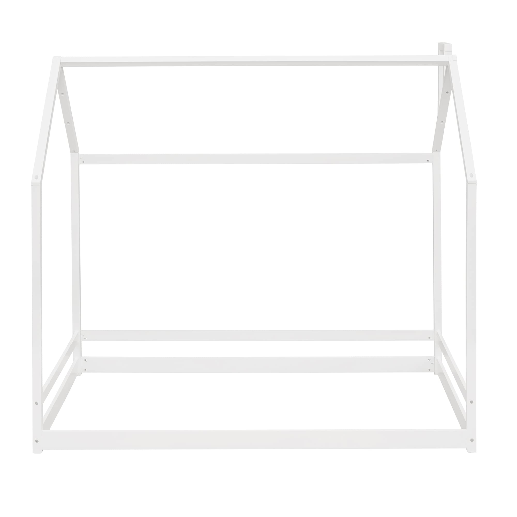 P PURLOVE Twin Size Wooden House Bed Frame - No Box Spring Needed, White - Perfect for Teen Rooms, Dorms & Small Bedrooms - Kids Playhouse Style Floor Bed for Cozy Sleeping Space
