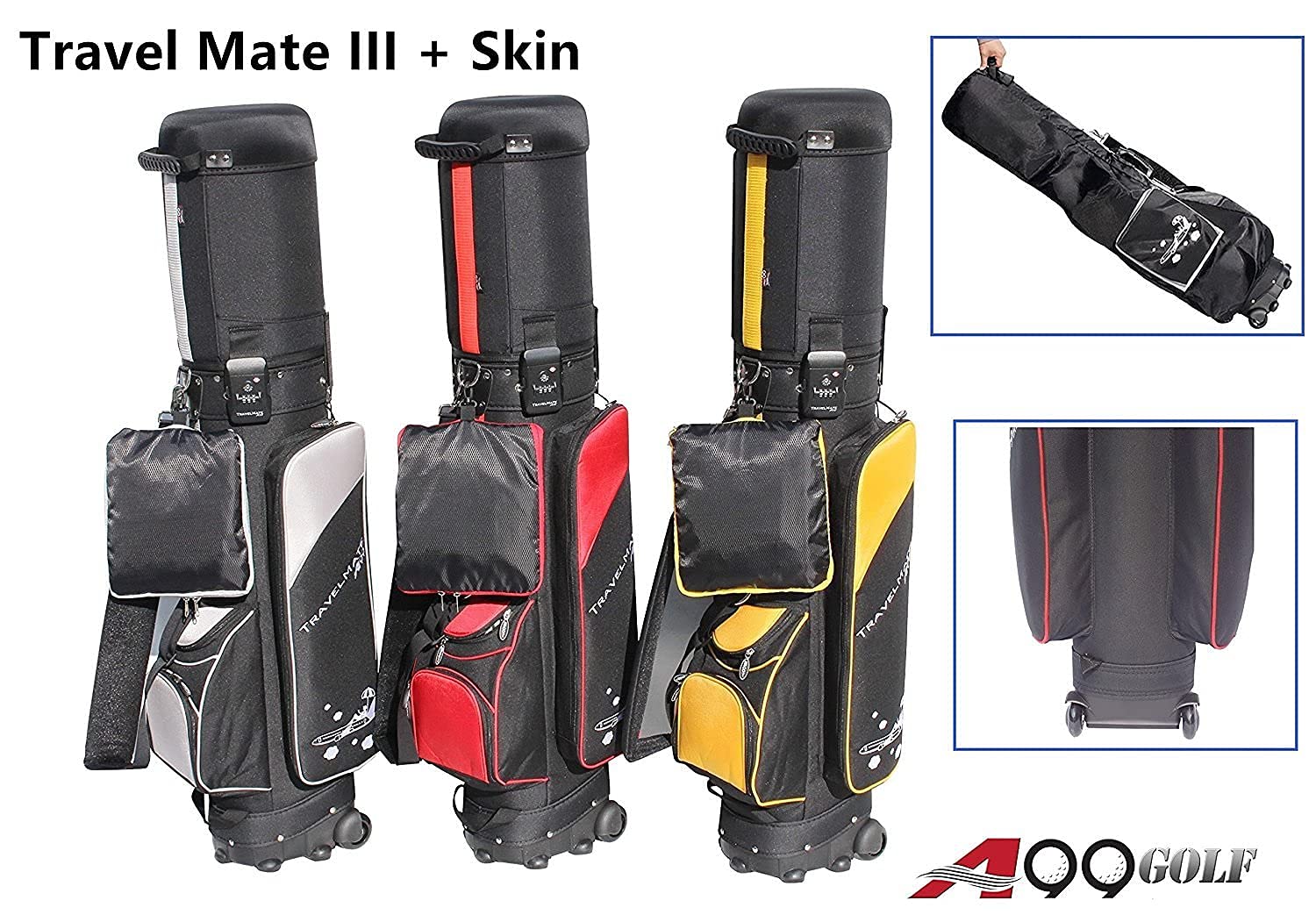 TSA Approved A99Golf Travel Mate Wheeled Golf Bag with Lockable Cover - Black/Grey | Durable Airline Golf Travel Case for Golf Clubs & Gear | Perfect for Air Travel & Golf Vacations