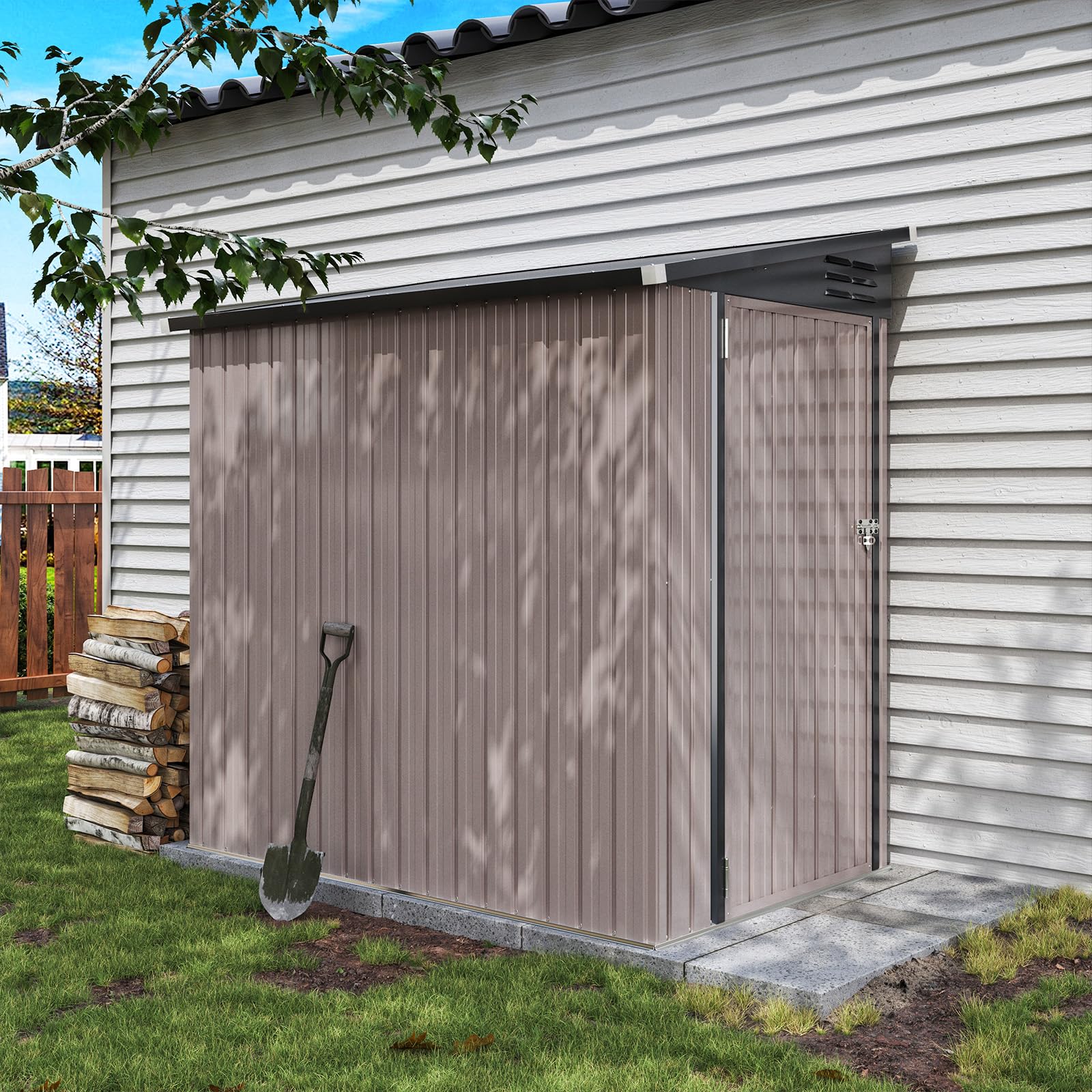Aoxun 6x4 Metal Storage Shed for Patio, Garden & Lawn - Brown