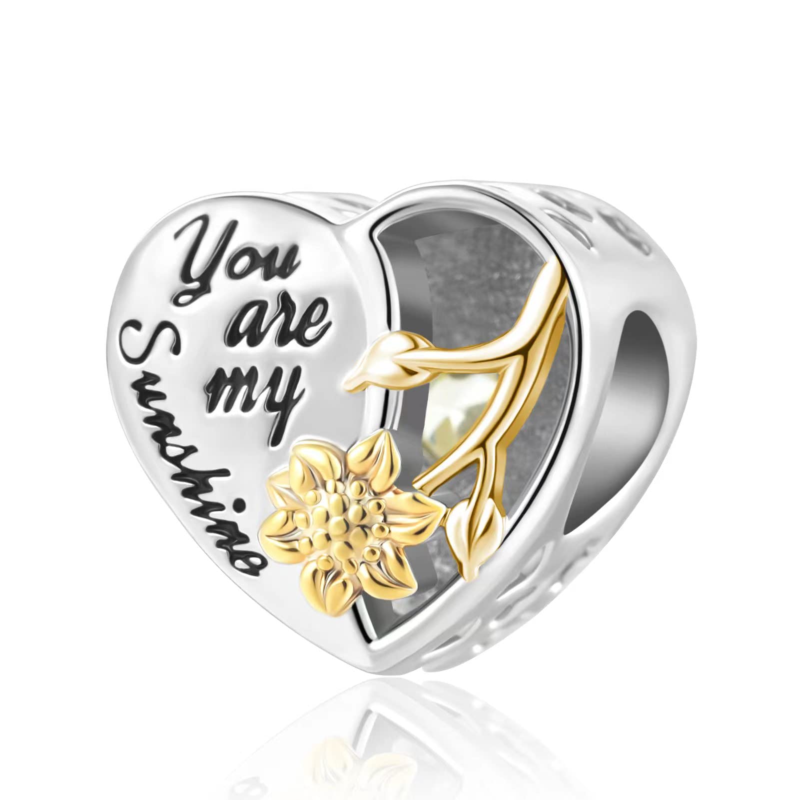 GMXLin Gold Sunflower Heart Charm Bead for Pandora Bracelets - You Are My Sunshine Jewelry Gift for Women, Mom, Grandma & Sister | Perfect for Birthday, Anniversary & Mother's Day