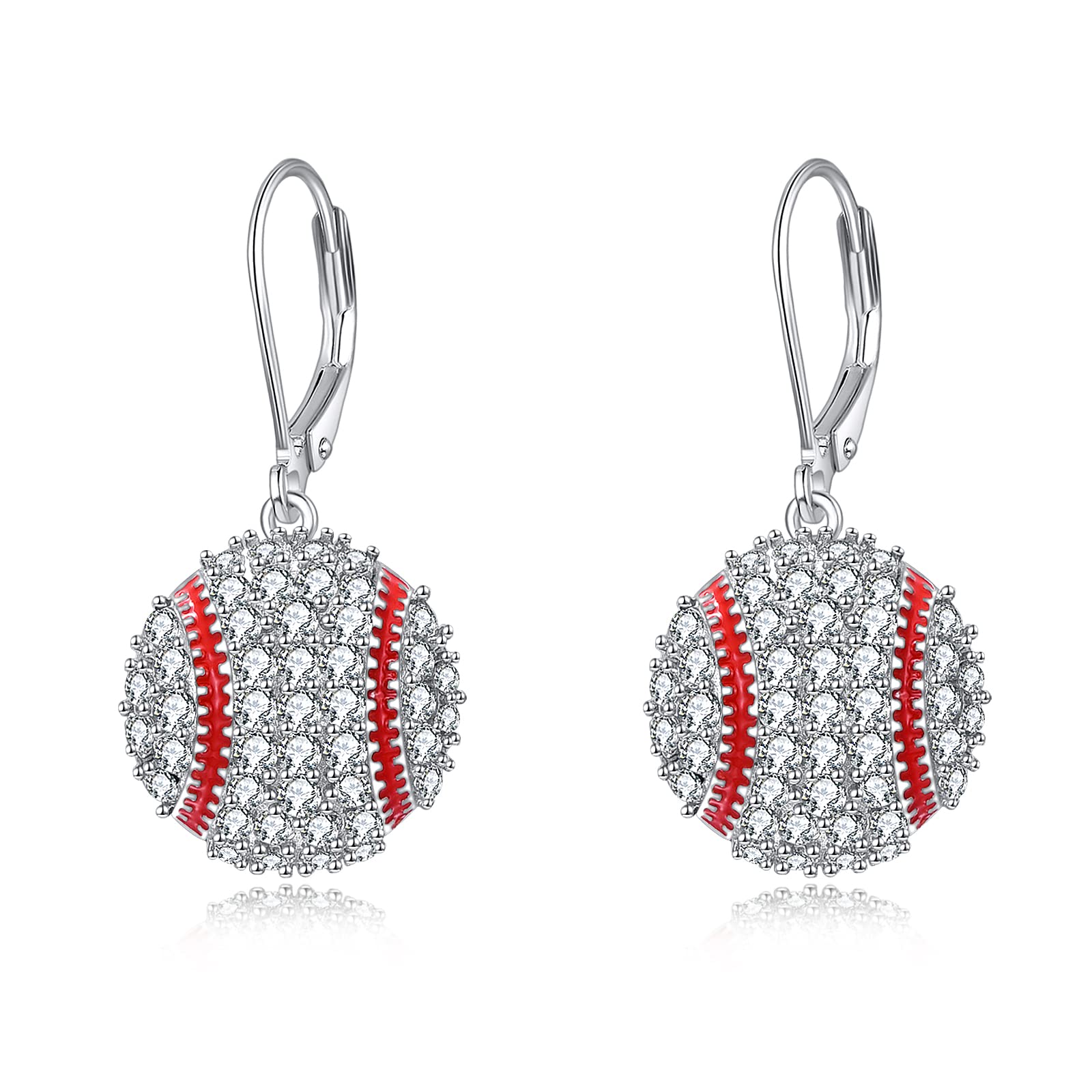 YFN Sterling Silver Baseball Leverback Dangle Earrings - Hypoallergenic Sports Jewelry for Women - Perfect Gift for Baseball Fans, Players & Coaches - Great for Games, Practice & Everyday Wear