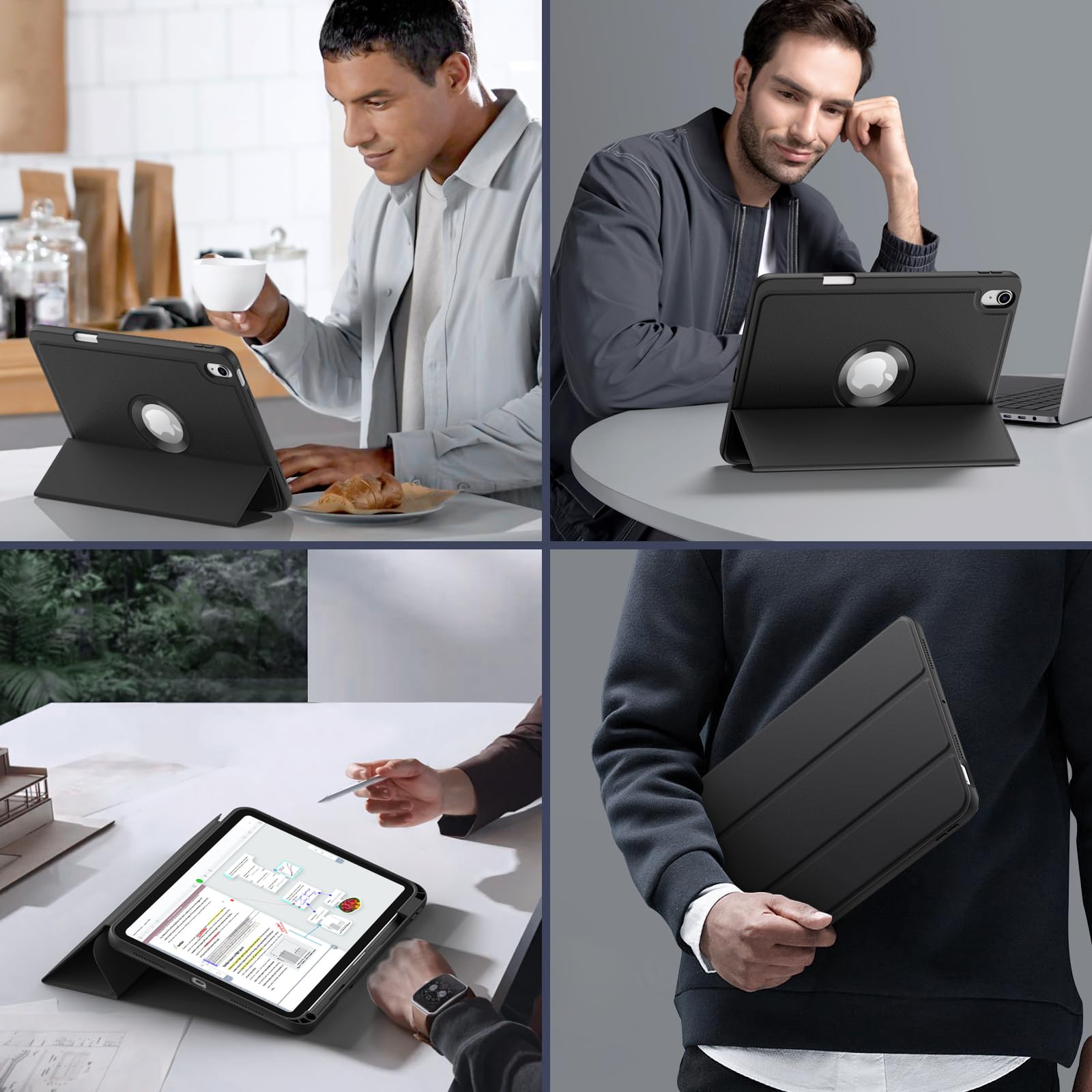 MoKo iPad 11th Gen (2025) & 10th Gen (2022) Case - 11-inch/10.9-inch Protective Trifold Cover with Pencil Holder, Soft TPU Back, Auto Wake/Sleep - Perfect for Work, School & Travel - Black