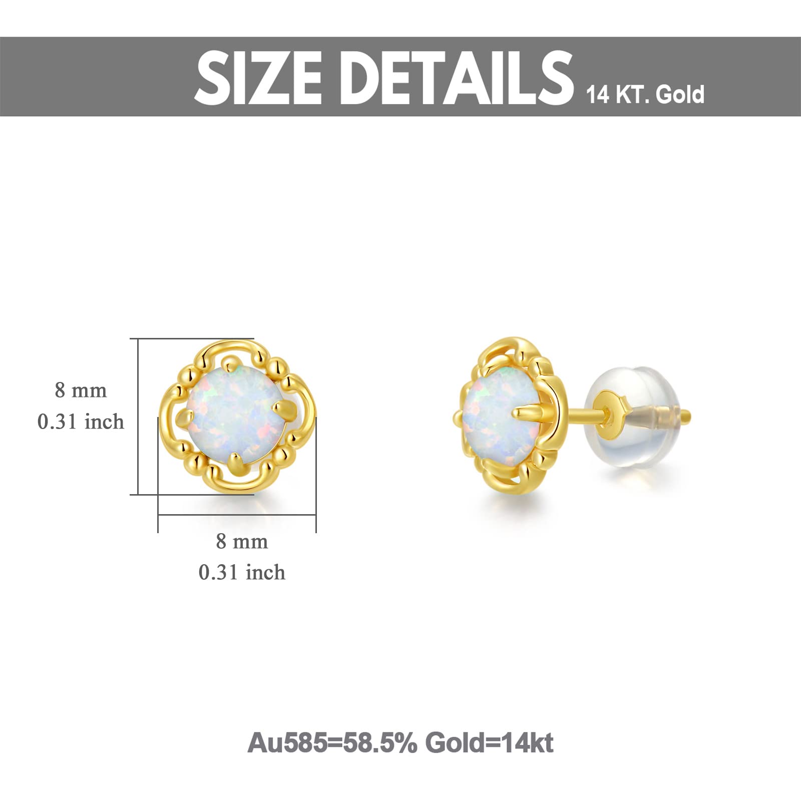 14K Solid Yellow Gold Opal Earrings for Women - Flower, Triangle, Star & Vintage Opal Stud Earrings | Dainty Opal Jewelry Gifts for Birthday, Anniversary & Special Occasions