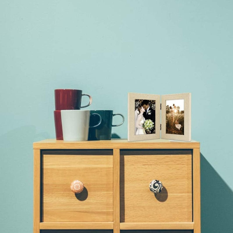 Double Vertical Hinged Photo Frame with Real Glass - Perfect for Displaying Wedding, Family & Graduation Photos - Home & Office Decor