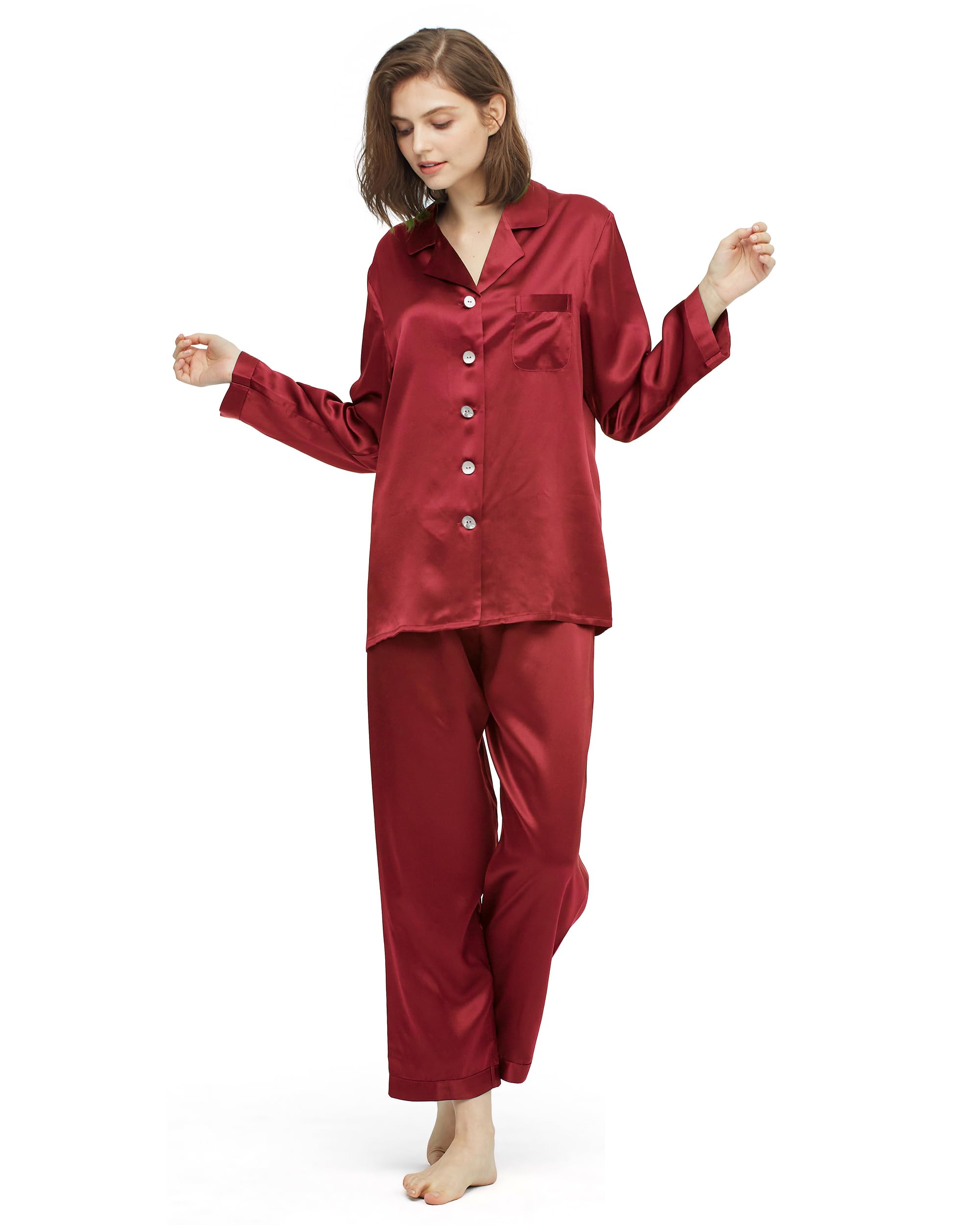 Luxury 100% Mulberry Silk Pajamas for Women - 22 Momme Pure Full Length Long Silk Nightwear | Elegant Sleepwear for Comfortable Nights & Relaxing at Home