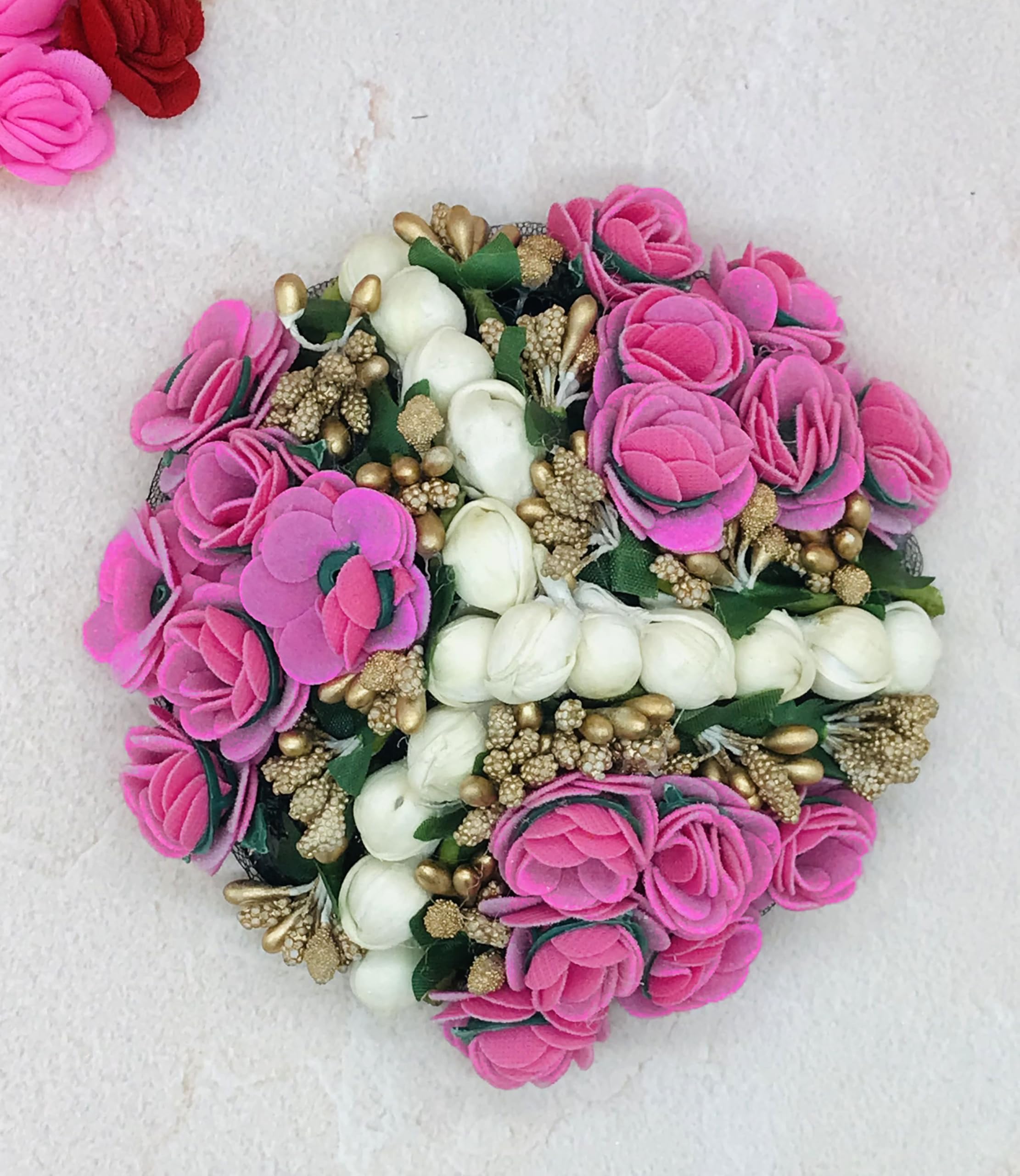 Arooman™ Artificial Flower Bun Gajra Hair Accessories for Women - 12-Piece Set of Floral Hair Clips for Weddings, Parties & Special Occasions