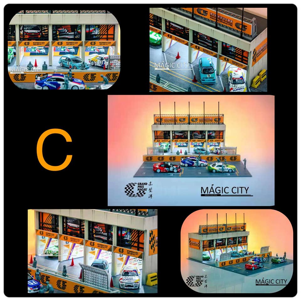1:64 Scale Macau Grand Prix Diecast Model Car - 4 Door Pit Room Racing Collectible for Display & Racing Enthusiasts - Perfect for Home Decor, Office Display & Model Car Collections
