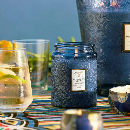 Large Mediterranean Lemon Scented Jar Candle - Long Lasting Aromatherapy for Home, Spa & Relaxation