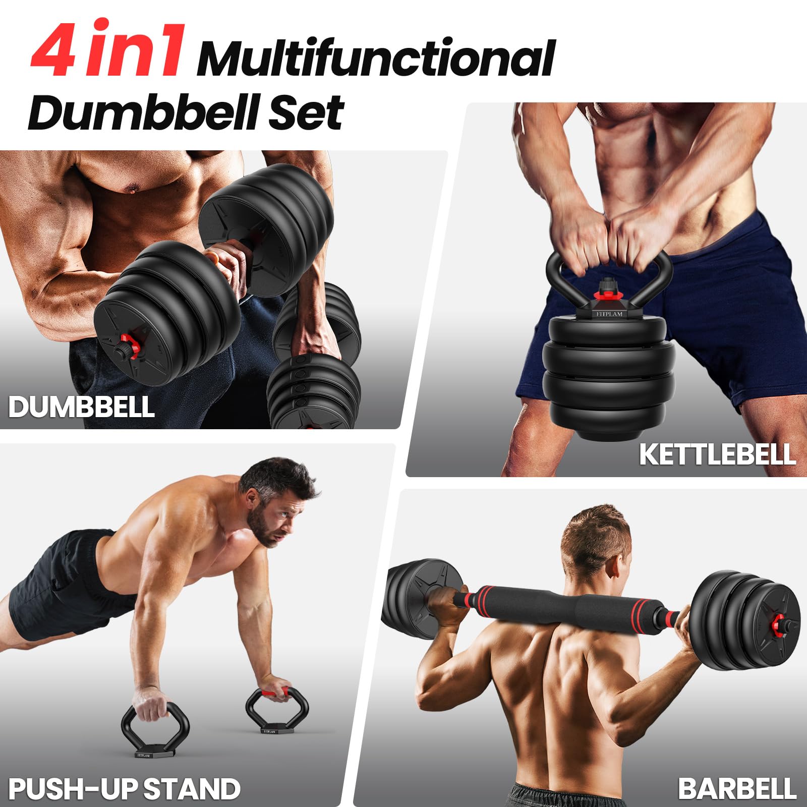 55/70lbs Adjustable Dumbbell Set with Upgraded Nut - 4-in-1 Home Gym Equipment for Strength Training (Dumbbells, Kettlebells, Barbell & Push-Up Stand) - Perfect for Men & Women's Full Body Workout at Home, Office or Small Spaces