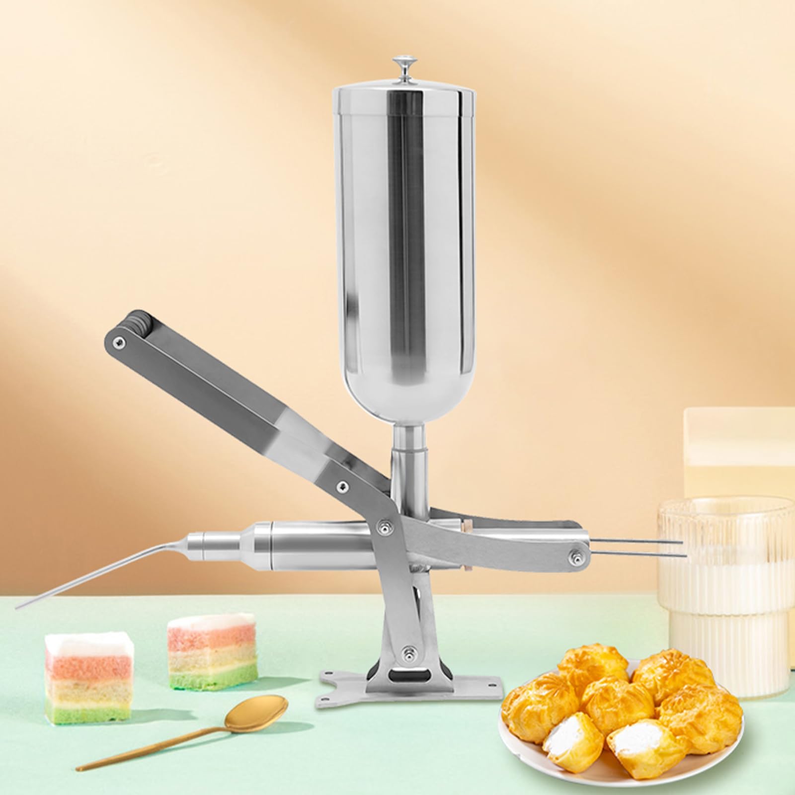 **5L Stainless Steel Manual Donut Filler Machine - Portable Mini Donut Maker & Dispenser for Home Kitchens, Bakeries, Dessert Shops - Perfect for Making Fresh Donuts, Pastries, and Desserts**