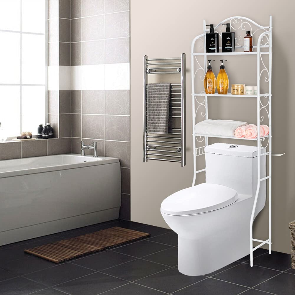 3-Tier Over The Toilet Storage Shelf - Modern White Freestanding Bathroom Organizer with Shelves, Space Saving Toilet Shelf Rack for Bathroom Essentials | Perfect for Small Bathrooms, Apartments & Powder Rooms