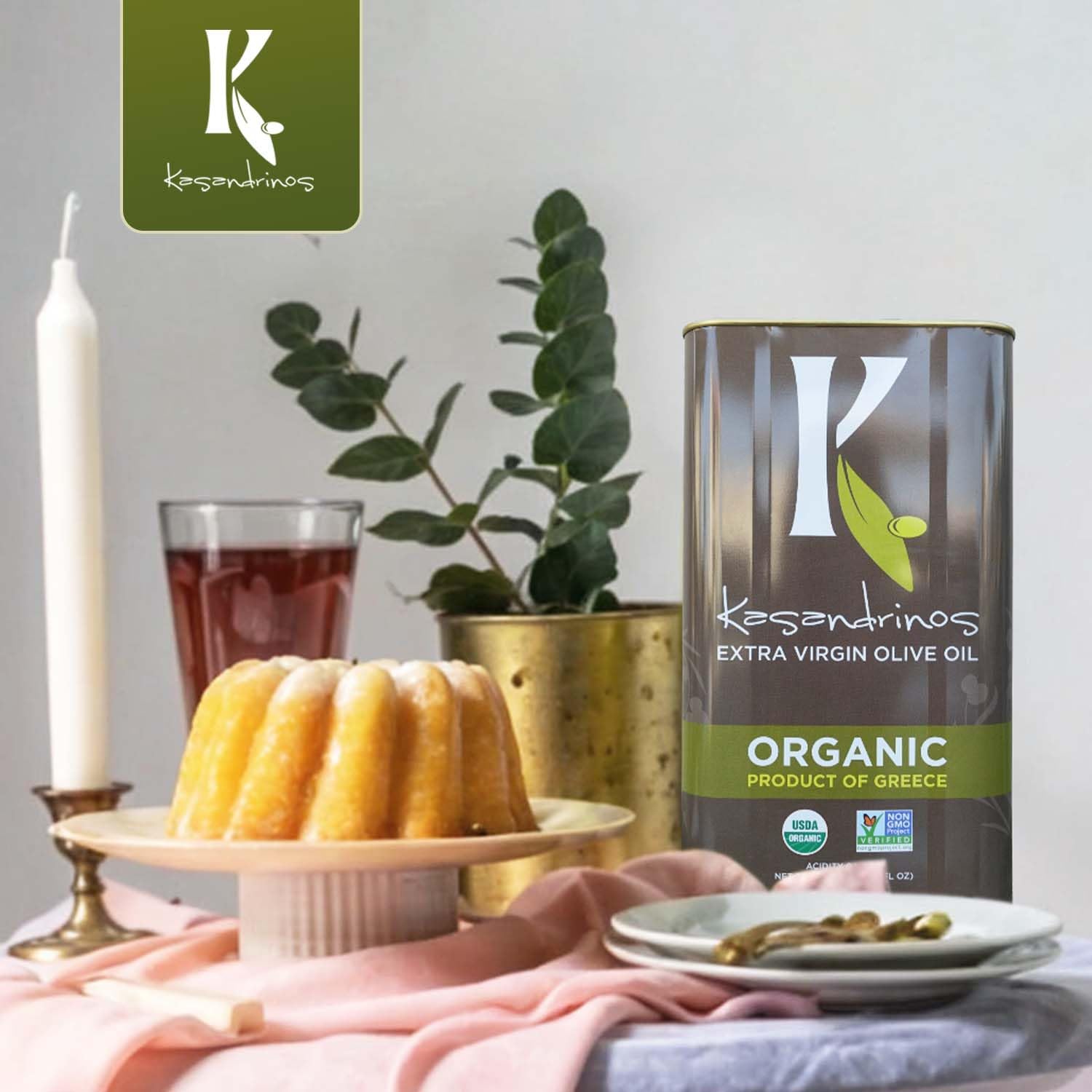 Kasandrinos Organic Extra Virgin Greek Olive Oil - 3 Liter (Pack of 2) | Cold Pressed, Unfiltered | Perfect for Cooking, Salad Dressing & Healthy Recipes