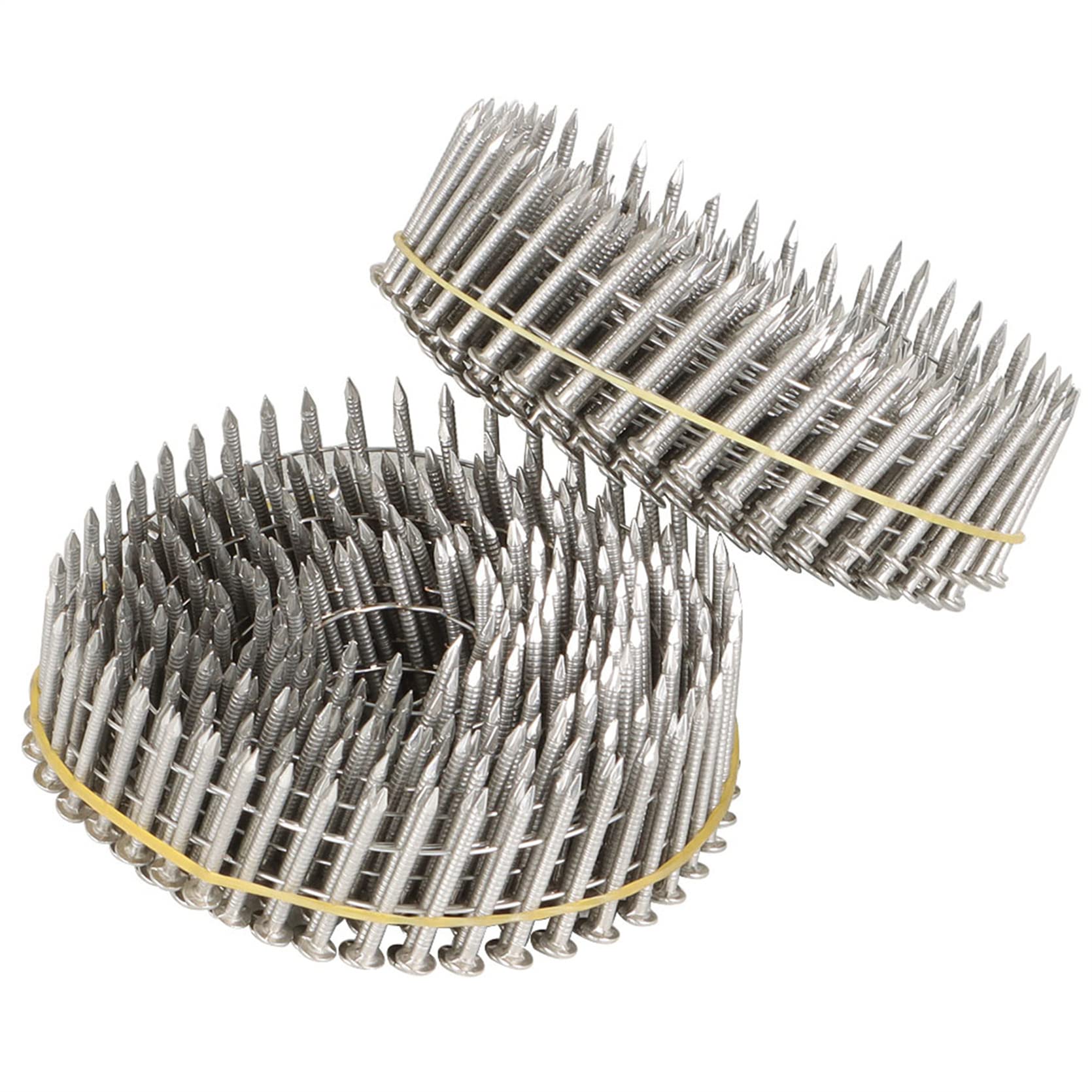 1200 Count 1-1/4 Inch 15-Degree Collated Wire Coil Stainless Steel Ring Shank Nails (0.09 Inch) - Heavy Duty Siding Nails for Lathing, Sheathing & Framing - Perfect for Roofing, Decking & Exterior Construction Projects