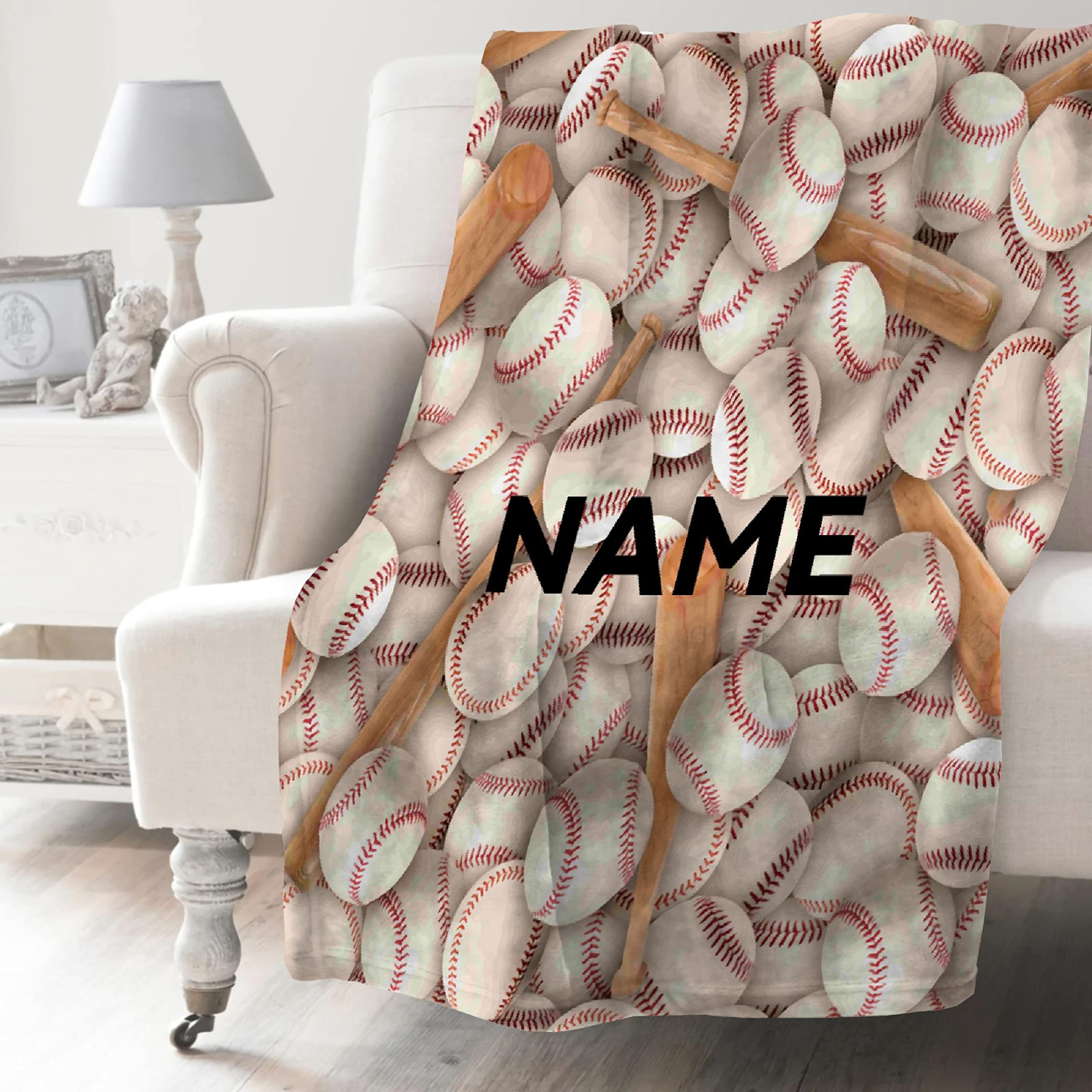 Personalized 3D Baseball & Football Throw Blanket - Custom Name Flannel Fleece Blanket for Boys & Girls - Perfect Gift for Birthday, Christmas & Holidays - Cozy for Sports Fans, Bedroom, Sofa & Outdoor Use