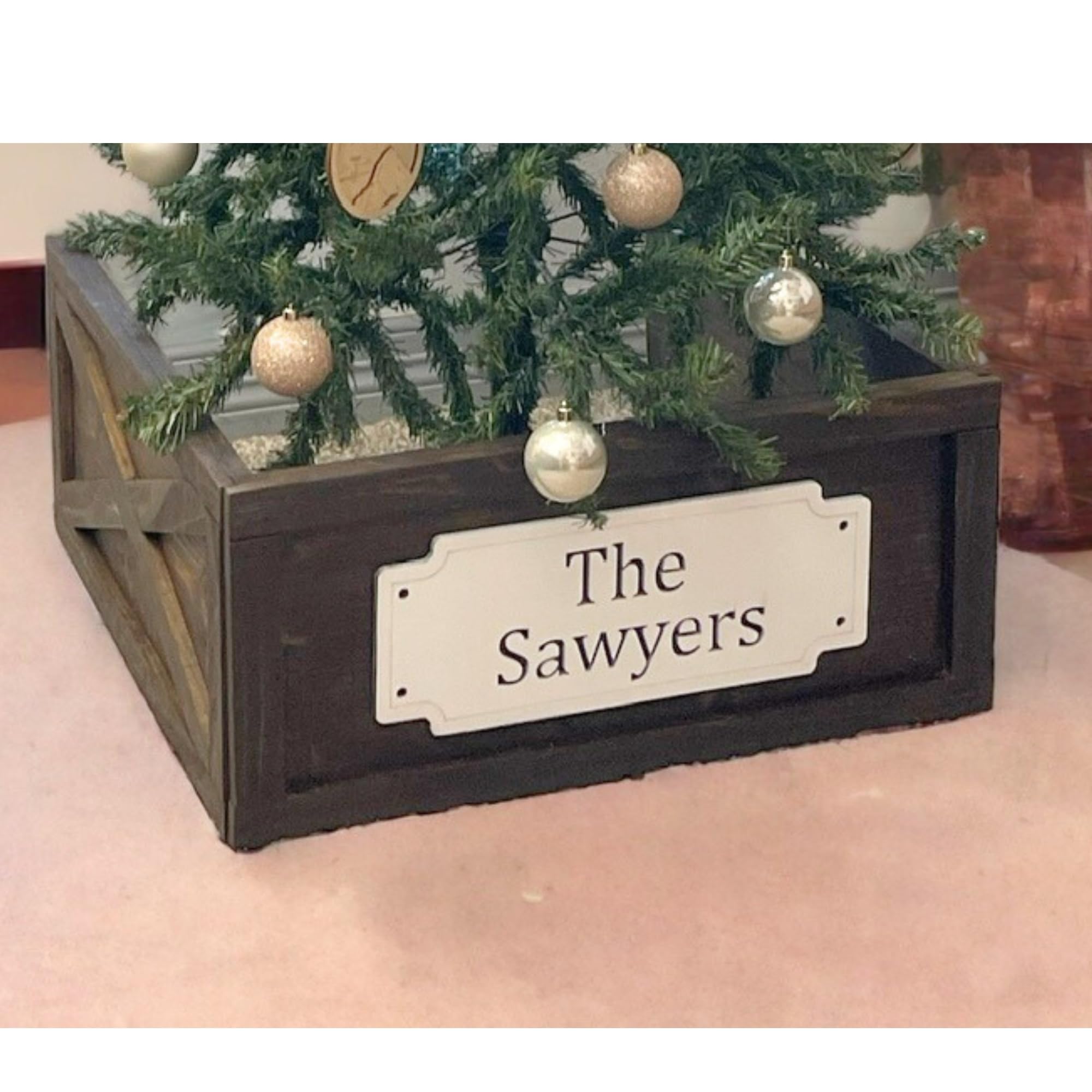Custom Collapsible Rustic Farmhouse Christmas Tree Collar Box - Personalized Holiday Decor for Fireplace, Living Room & Festive Home Decorations