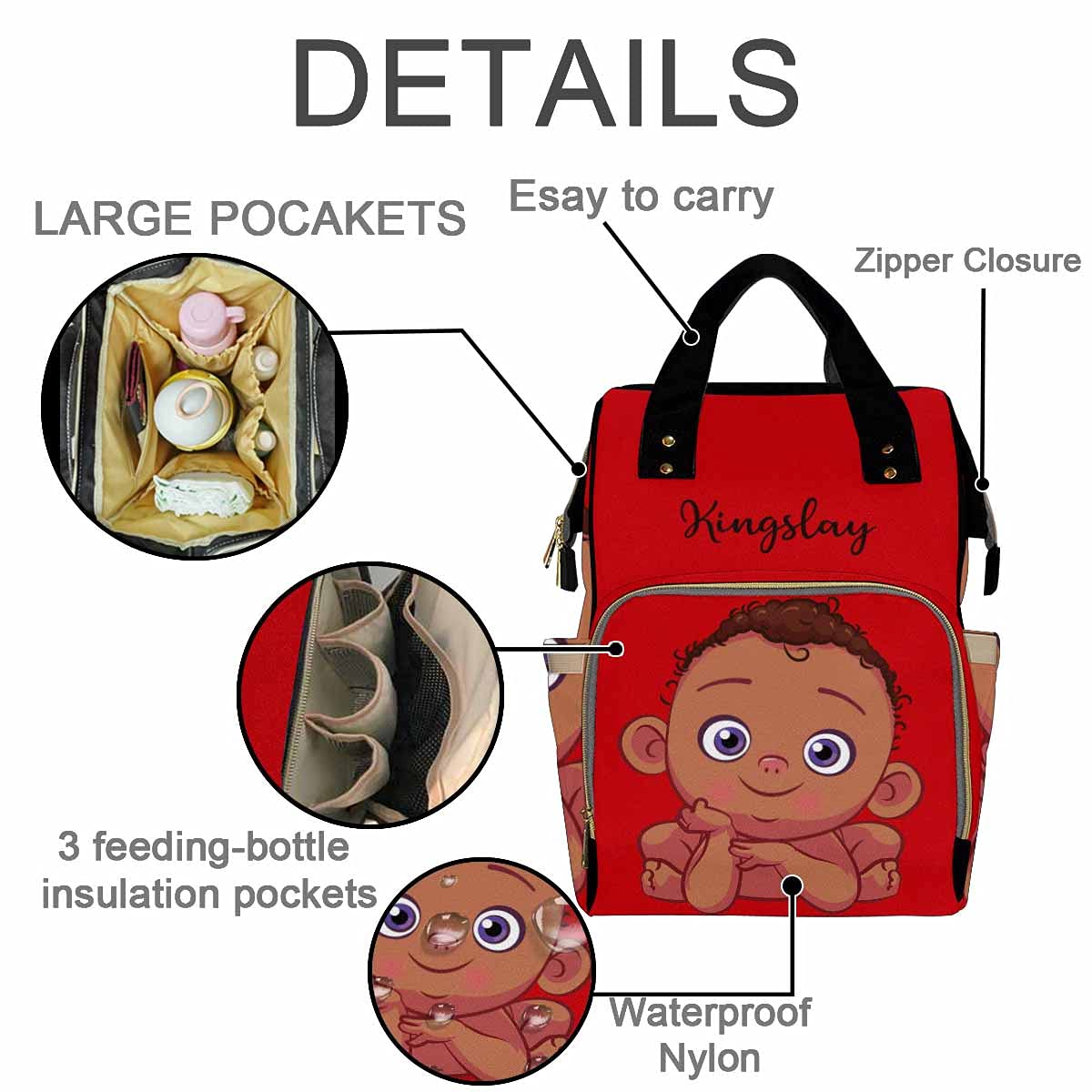 **Personalized Diaper Backpack for Moms - Custom Name African American Baby Boy Nursing Bag, Waterproof Multifunctional Travel Daypack - Perfect Baby Shower Gift & Daily Use for New Moms**    *(Use Case: Ideal for daycare, travel, shopping, and everyday essentials - keeps baby items organized and stylish on the go!)*