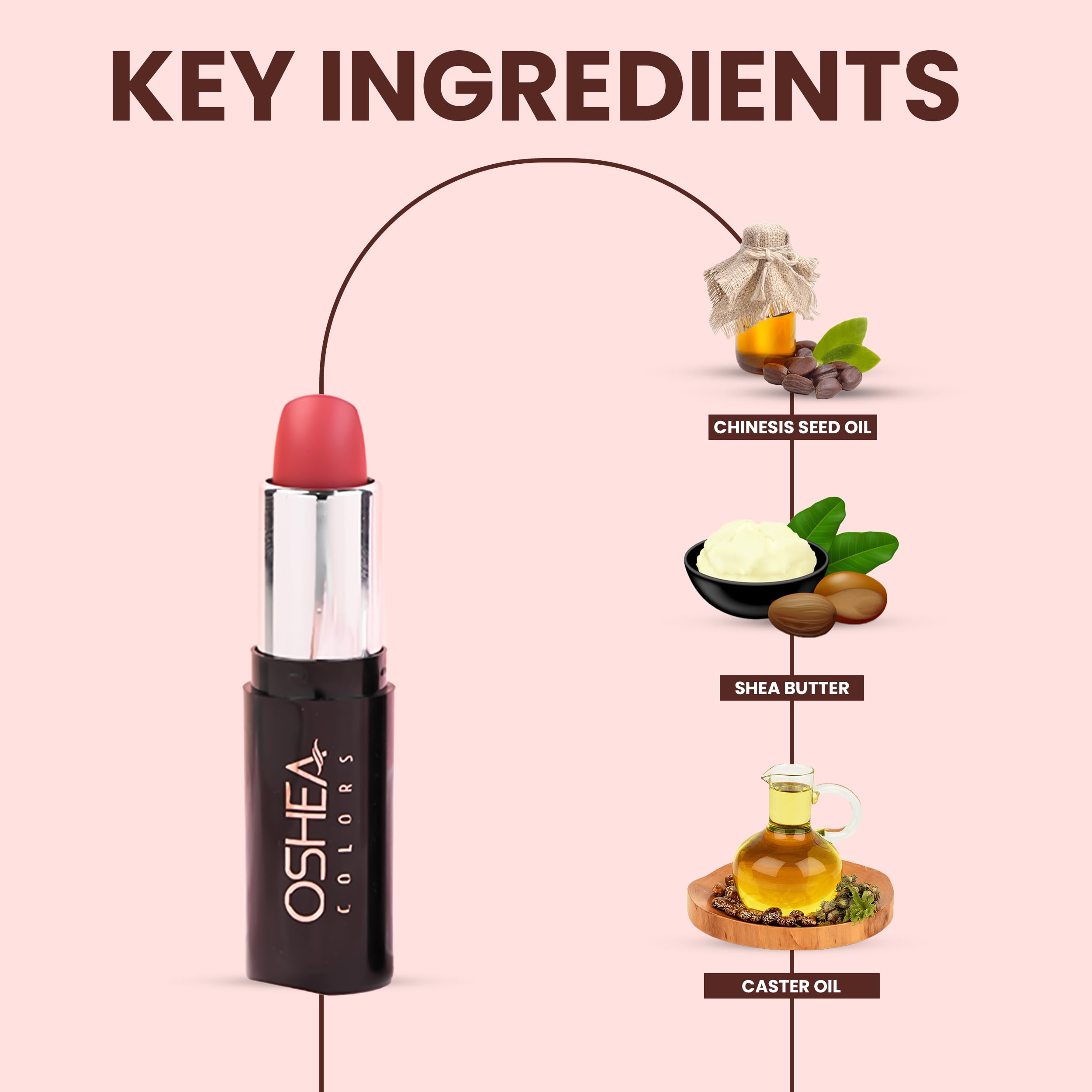 Oshea Colors Creamy Matte Lipstick - Long Lasting, Non-Drying Formula with Castor Oil & Shea Butter | Paraben Free | Nude Natural 05 (4.2g) | Perfect for Everyday Wear, Date Night & Special Occasions