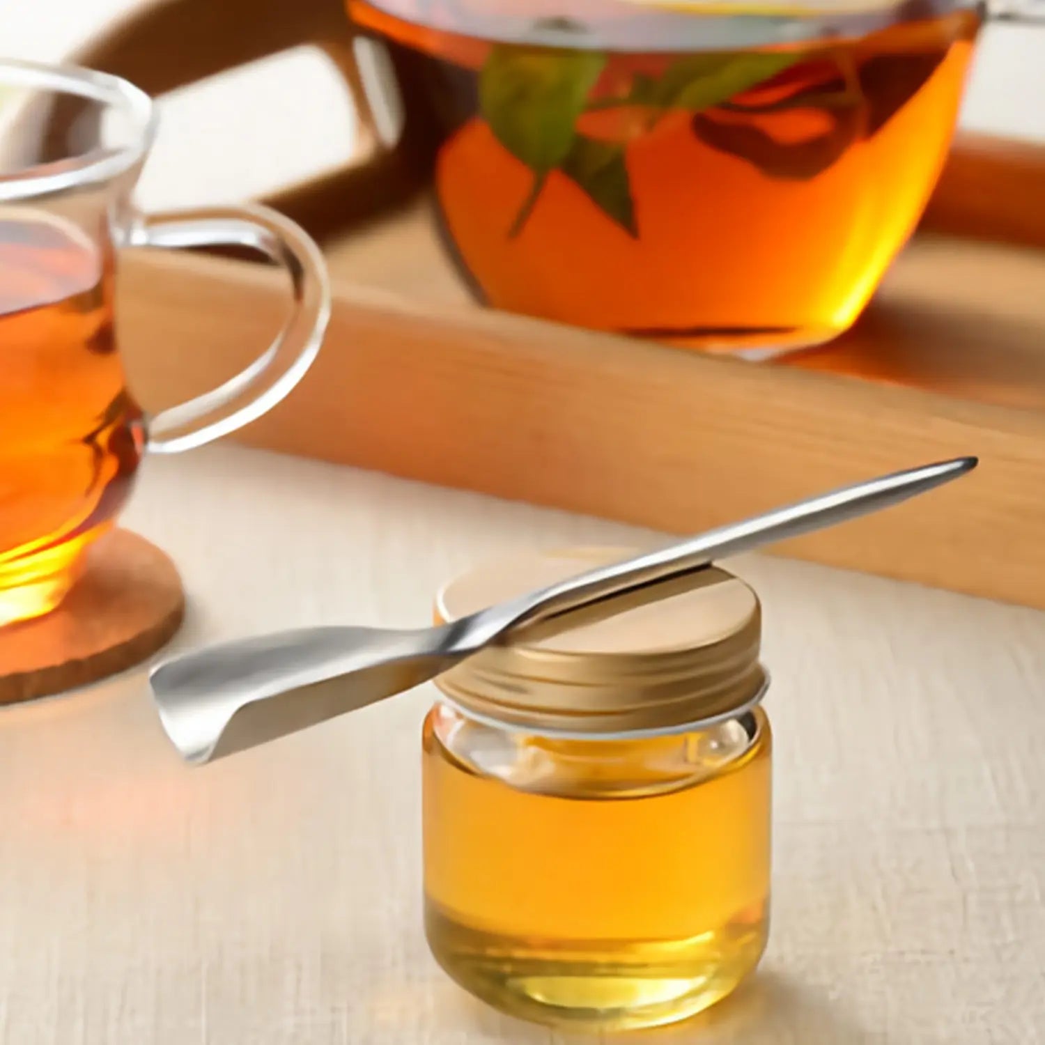 Premium Stainless Steel Honey Spoon with Wooden Handle - Drizzle, Stir & Serve - Perfect for Tea, Coffee, Yogurt & Breakfast