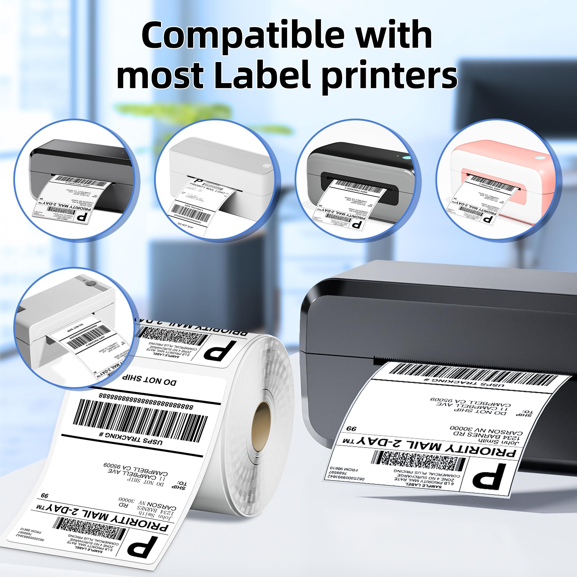 4x6 Direct Thermal Shipping Labels Roll - 500 Pack, Commercial Grade Strong Adhesive Stickers, Compatible with Rollo/Nelko/Munbyn/Jadens Printers - Perfect for Ecommerce, Warehouse & Logistics Labeling