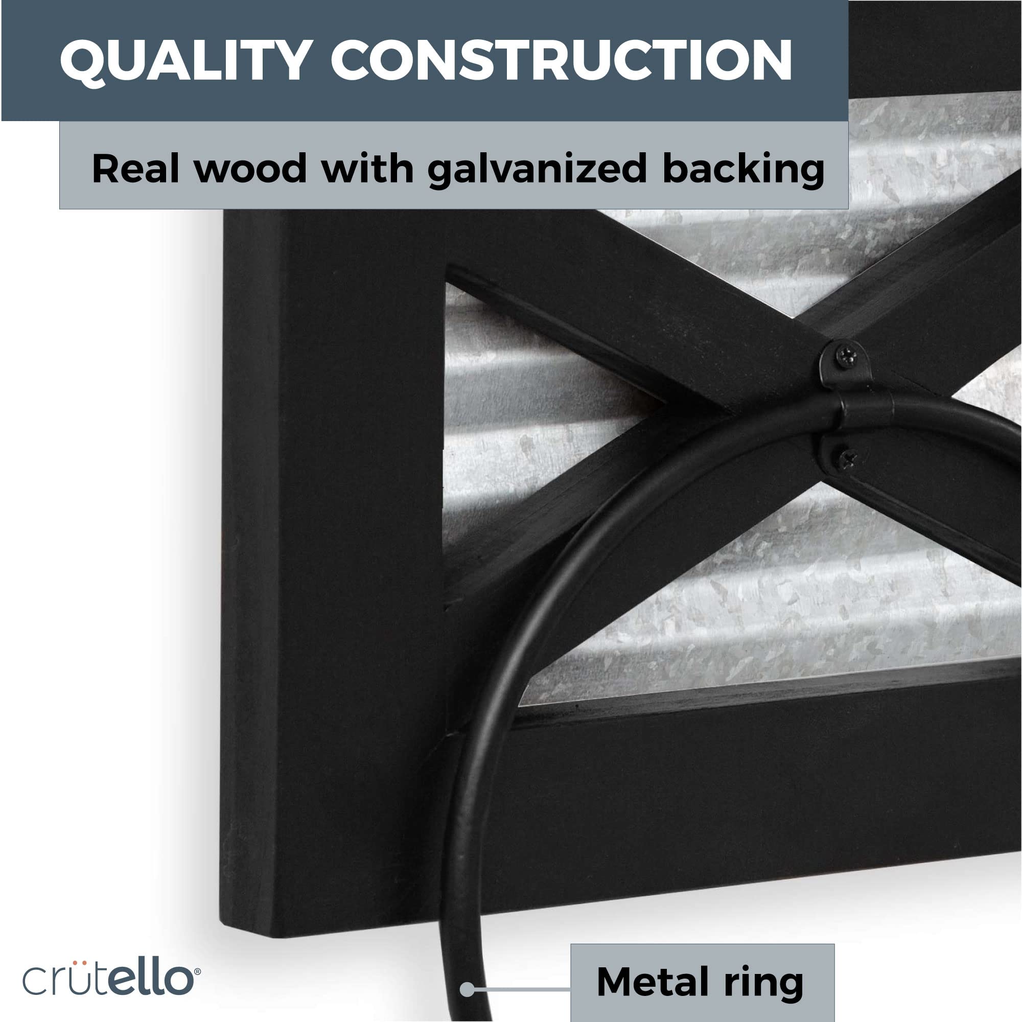 Farmhouse Hand Towel Ring - Black Wood & Metal for Bathroom Decor