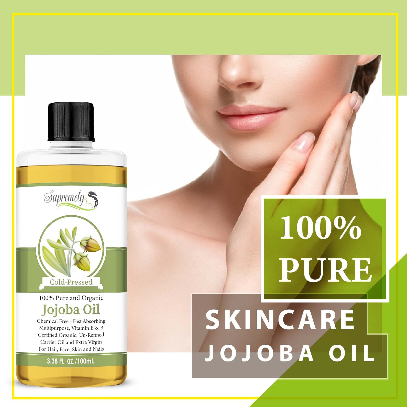 100% Pure Golden Jojoba Oil - Organic Cold Pressed Unrefined Carrier Oil for Face & Hair Care - Natural Moisturizer for Dry Skin & Acne Treatment - Perfect for DIY Beauty, Massage & Aromatherapy