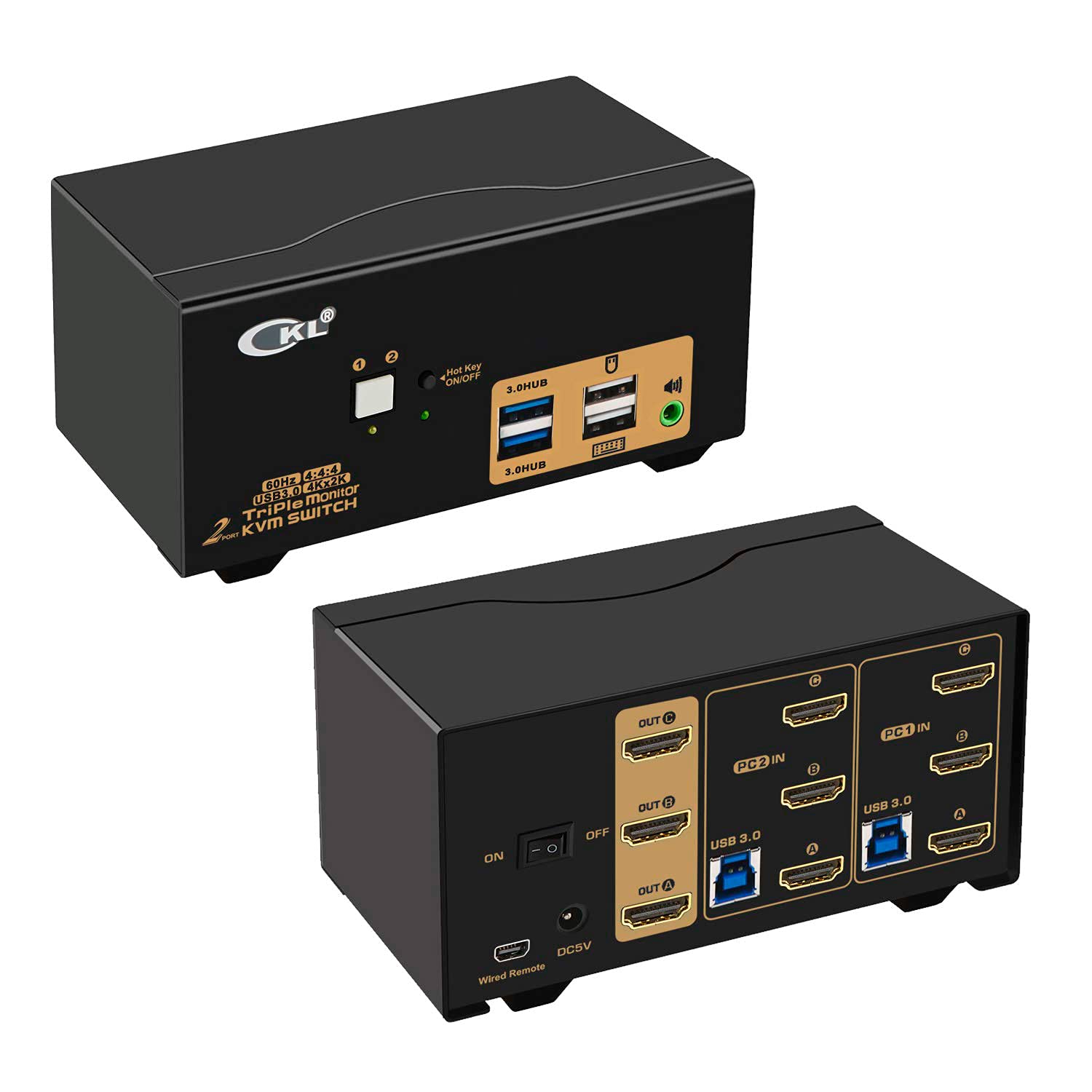 2-Port USB 3.0 KVM Switch with Triple Monitor HDMI 4K 60Hz Support | Keyboard Video Mouse Switcher for 2 Computers & 3 Monitors | Includes Cables & Audio | Perfect for Home Office, Gaming Setup & Multi-PC Workstations