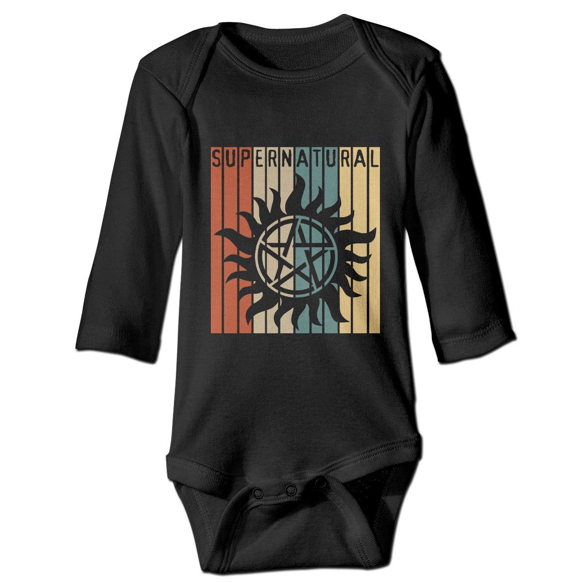 Retro Supernatural Unisex Baby Long Sleeve Bodysuit - Black Toddler Romper Outfit for Halloween, Cosplay & Casual Wear