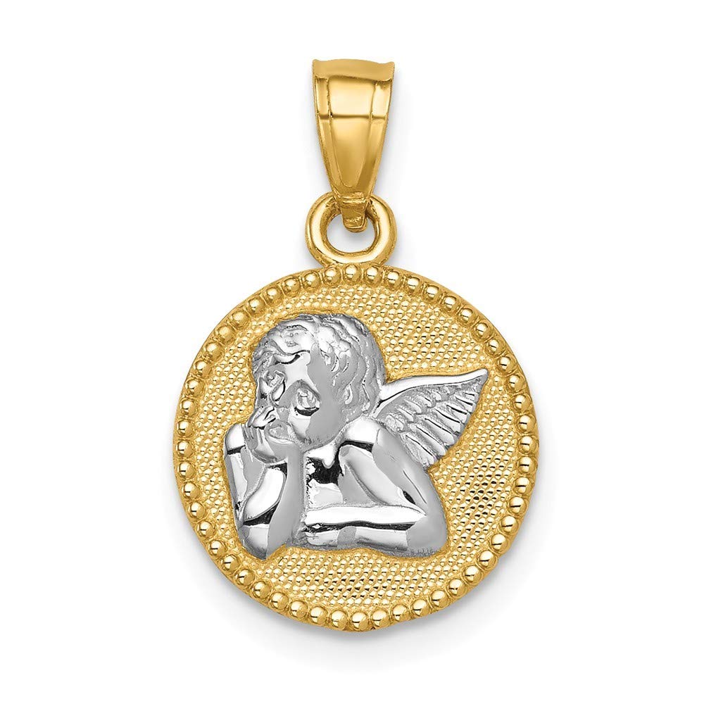 14K Gold Rhodium Plated Guardian Angel Pendant Necklace - 19mm Religious Jewelry Gift for Women, Girls - Perfect for Baptism, Confirmation, Christmas & Birthday Gifts